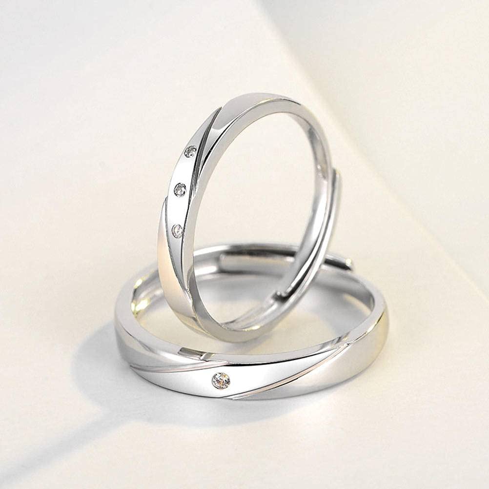 Sterling Silver Open Finger Couple Rings for Men & Women - S925 Adjustable Opening Diamond Pair Rings - Perfect Anniversary, Wedding & Valentine's Day Gifts for Couples - Romantic Jewelry for Everyday Wear & Special Occasions