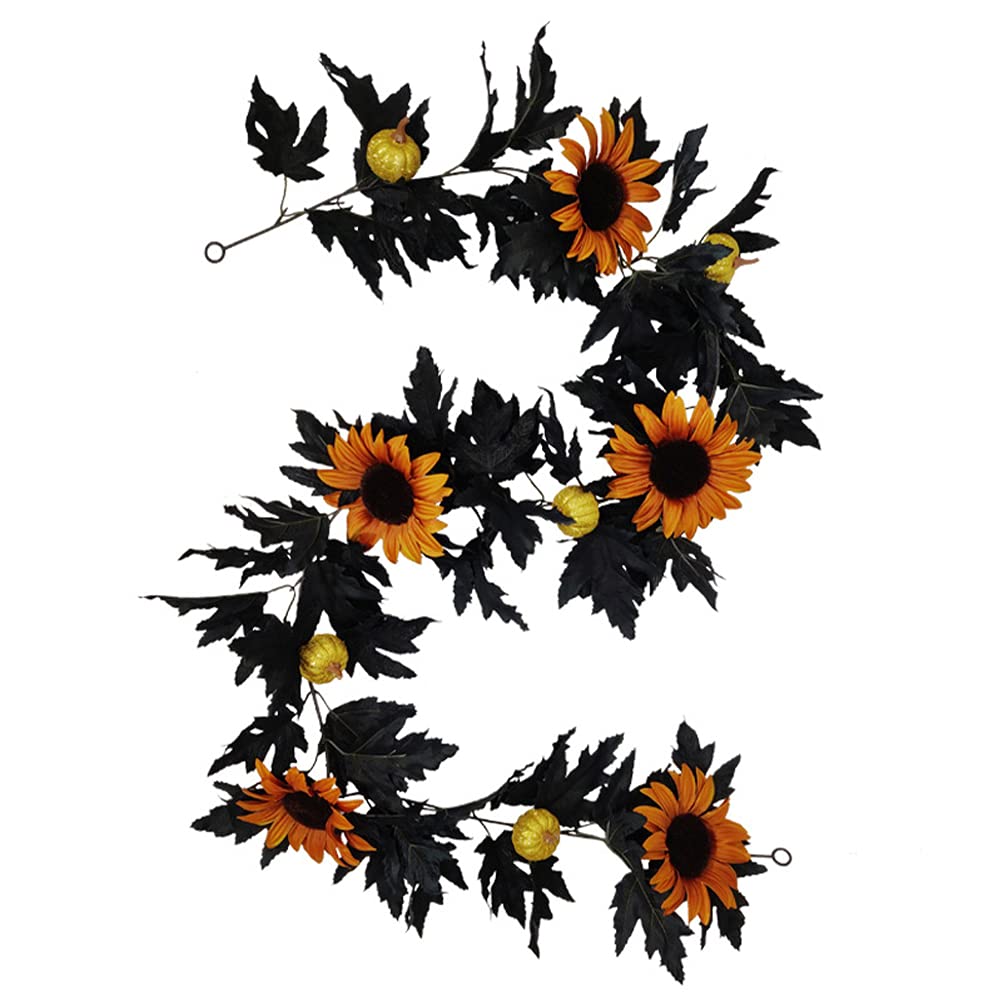 Artificial Maple Leaf & Sunflower Rattan Hanging Decor - Home Wall Room Decoration for Living Room, Bedroom, Porch & Outdoor Spaces