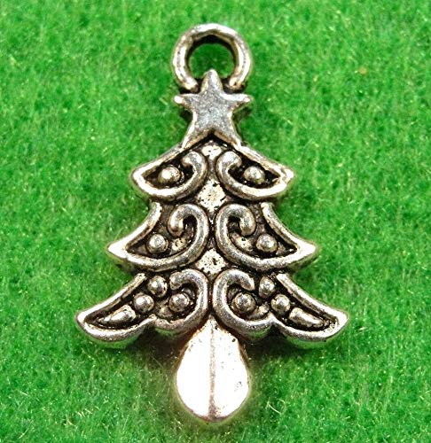 50Pcs Tibetan Silver Christmas Tree Star Charms - Jewelry Making Supplies for Bracelets, Earrings & DIY Crafts | Perfect for Holiday Gifts & Party Decorations