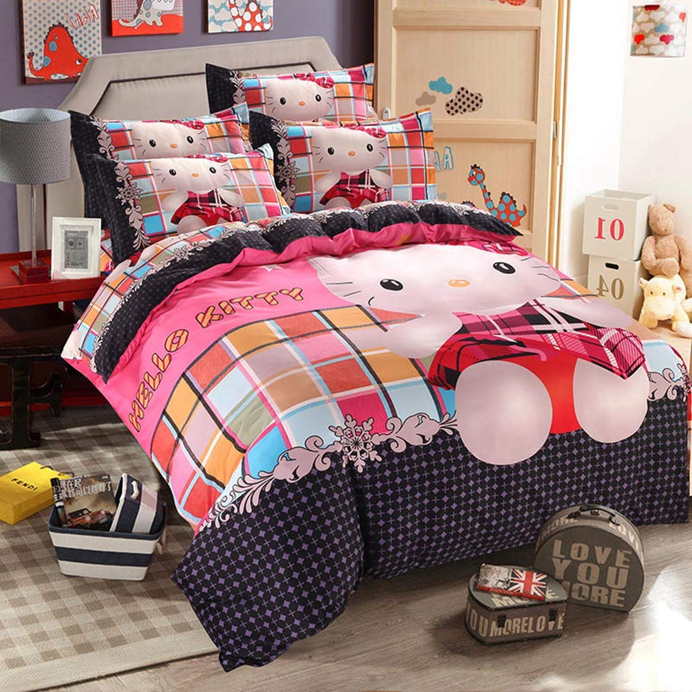 Hello Kitty Twin Size 4-Piece Kids Bedding Set - Duvet Cover, Pillowcase, Flat Sheet & Comforter in White | Soft & Warm Teen Girls' Bedroom Decor for Cozy Sleepovers & Sweet Dreams
