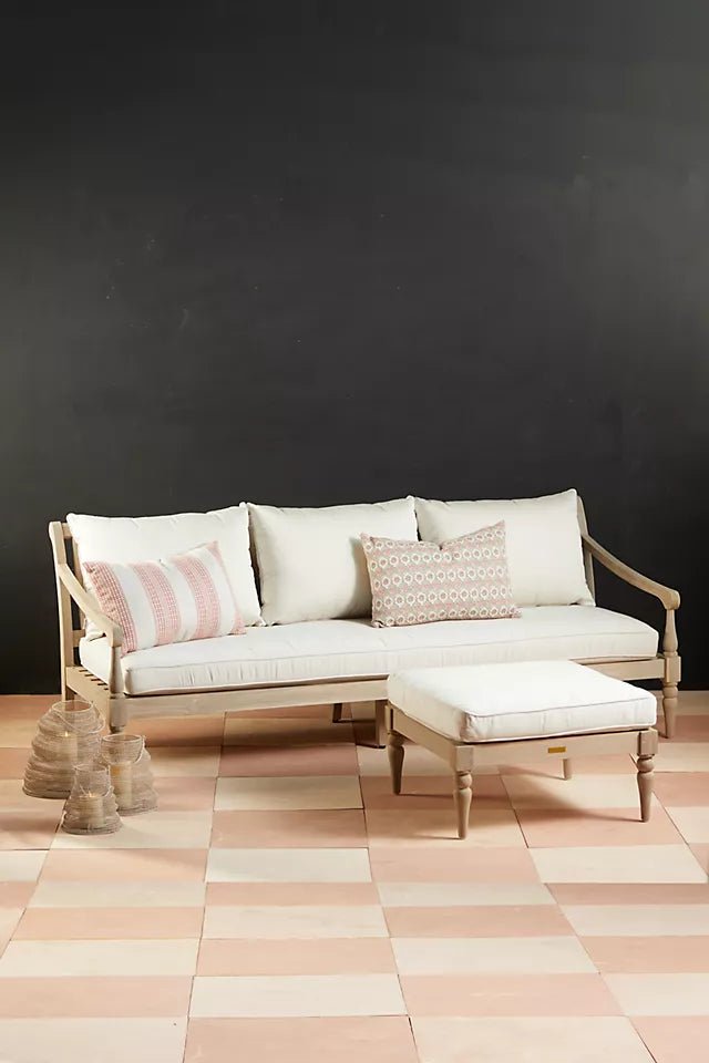 Hand Carved Wooden Three Seat Daybed - Rustic Solid Wood Sofa for Living Room, Patio & Garden - Perfect for Relaxing, Lounging & Outdoor Seating