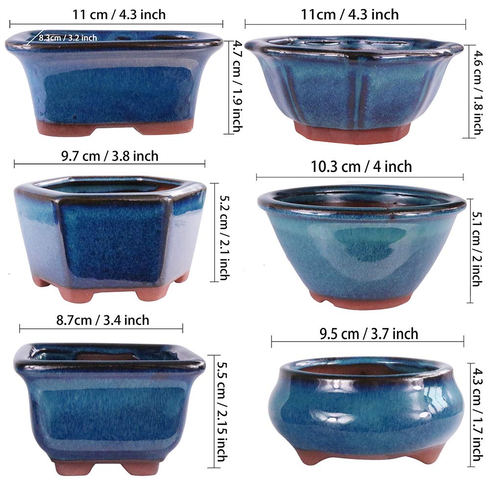 MUZHI 6-Pack Glazed Ceramic Bonsai Pots - 3