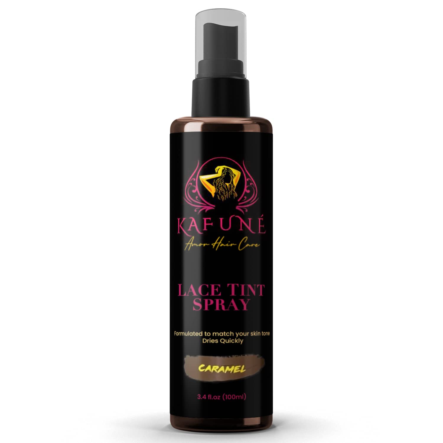 Kafune Amor Lace Tint Spray - Waterproof Concealer for Lace Wigs & Hairpieces | Natural Edge Control for Wigs, Toupees & Hair Systems | 3.4 oz Caramel Light Brown | Perfect for Daily Use & Special Occasions