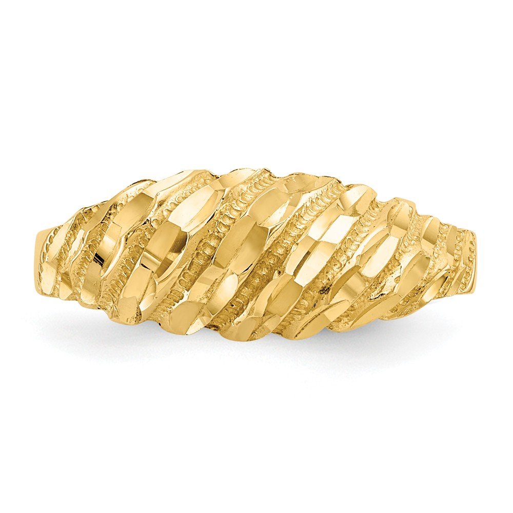 14K Solid Yellow Gold Diamond-Cut Dome Ring Band for Women - Elegant Wedding, Engagement & Everyday Jewelry