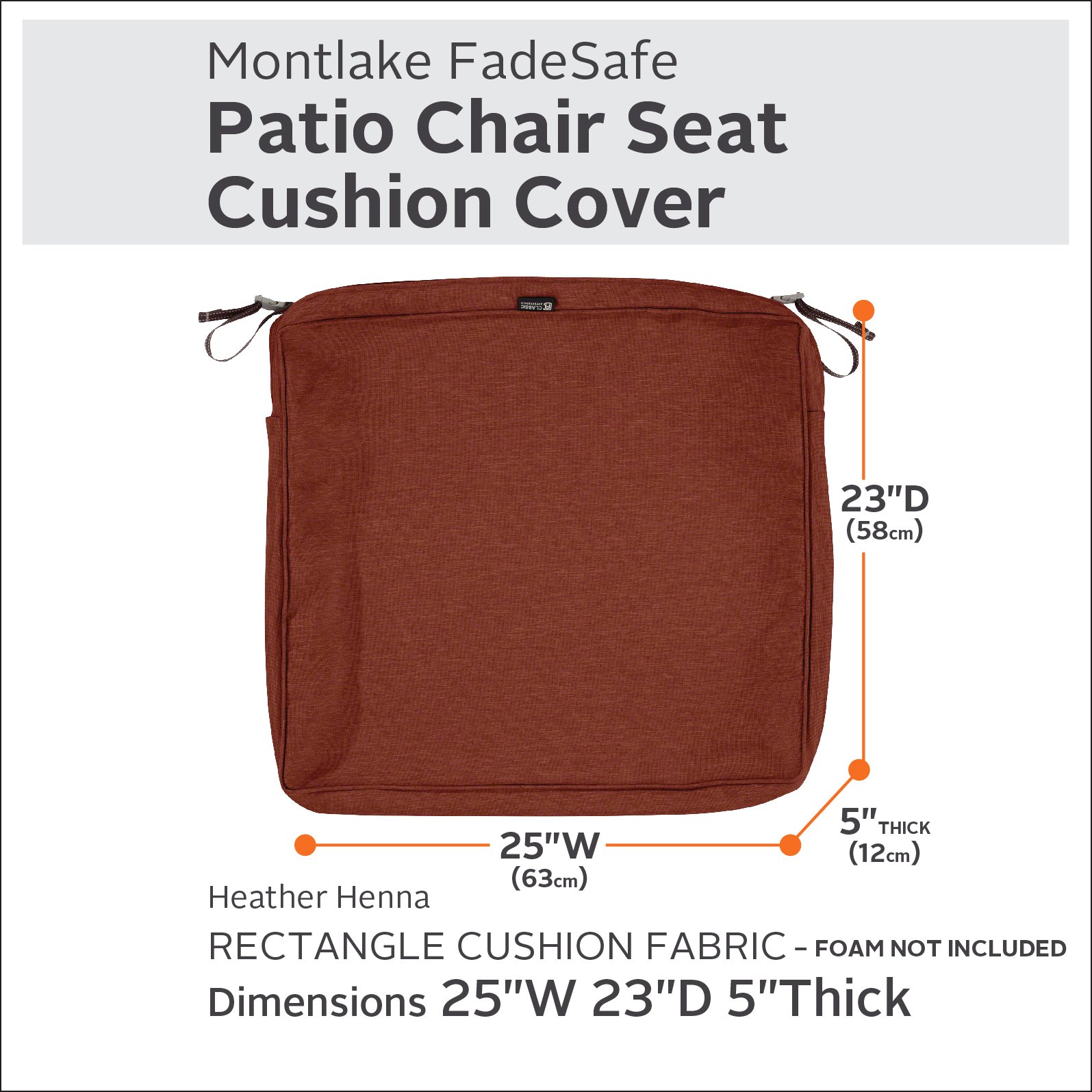 Classic Accessories Montlake Patio FadeSafe Seat Cushion Slip Cover - Henna, 25