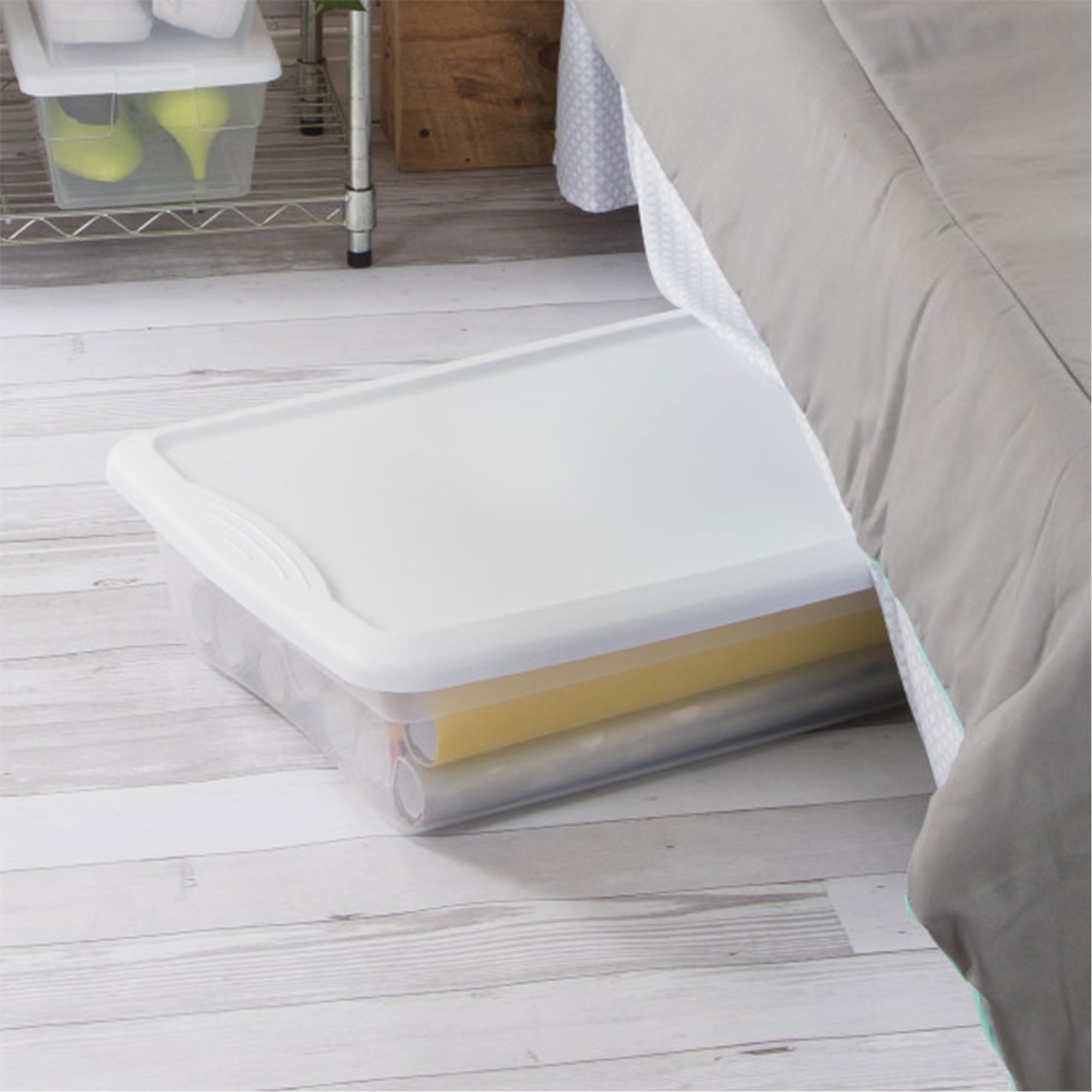 Sterilite 12-Pack Clear Plastic Under Bed Storage Boxes with Snap-On Lids - 41 Quart Stackable Bins for Clothes, Shoes & Seasonal Items - Perfect for Bedroom, Closet & Home Organization