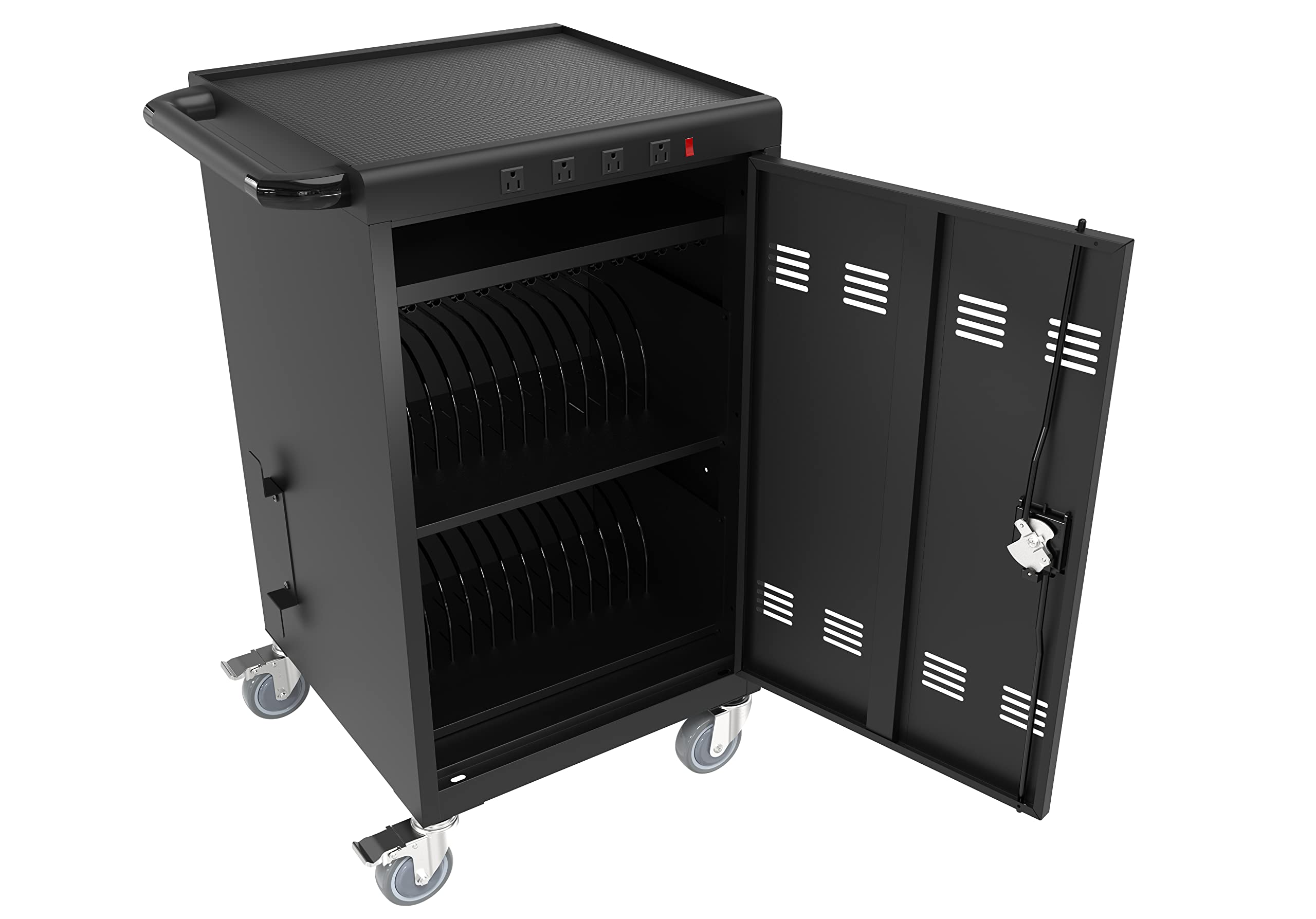 Mobile Charging Cart for Laptops & Tablets - 32 Device Storage Cabinet with Locking Wheels, Fits 16.3