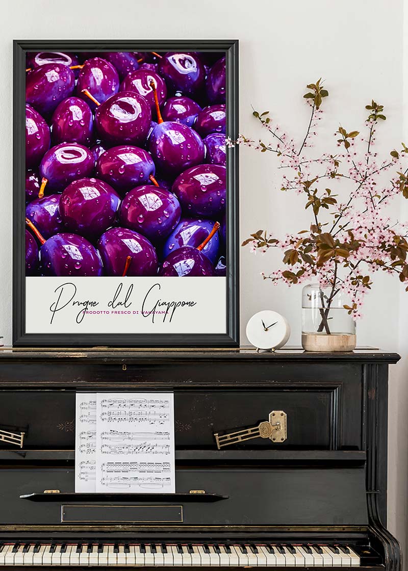 Glossy Plums Fruit Print - High-Quality Art Print for Home Decor, Kitchen Wall Art, and Dining Room Aesthetic