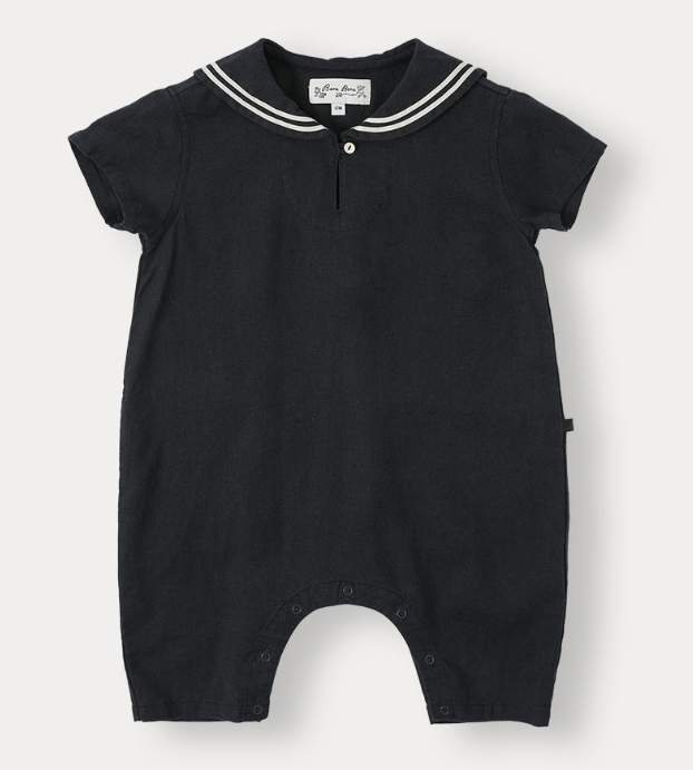 BENE BENE MARINE LINEN SHIRT ROMPER for Baby Boys & Girls (12M 18M) - Soft Cotton Jumpsuit for Summer Outings, Beach Vacations & Casual Playdates
