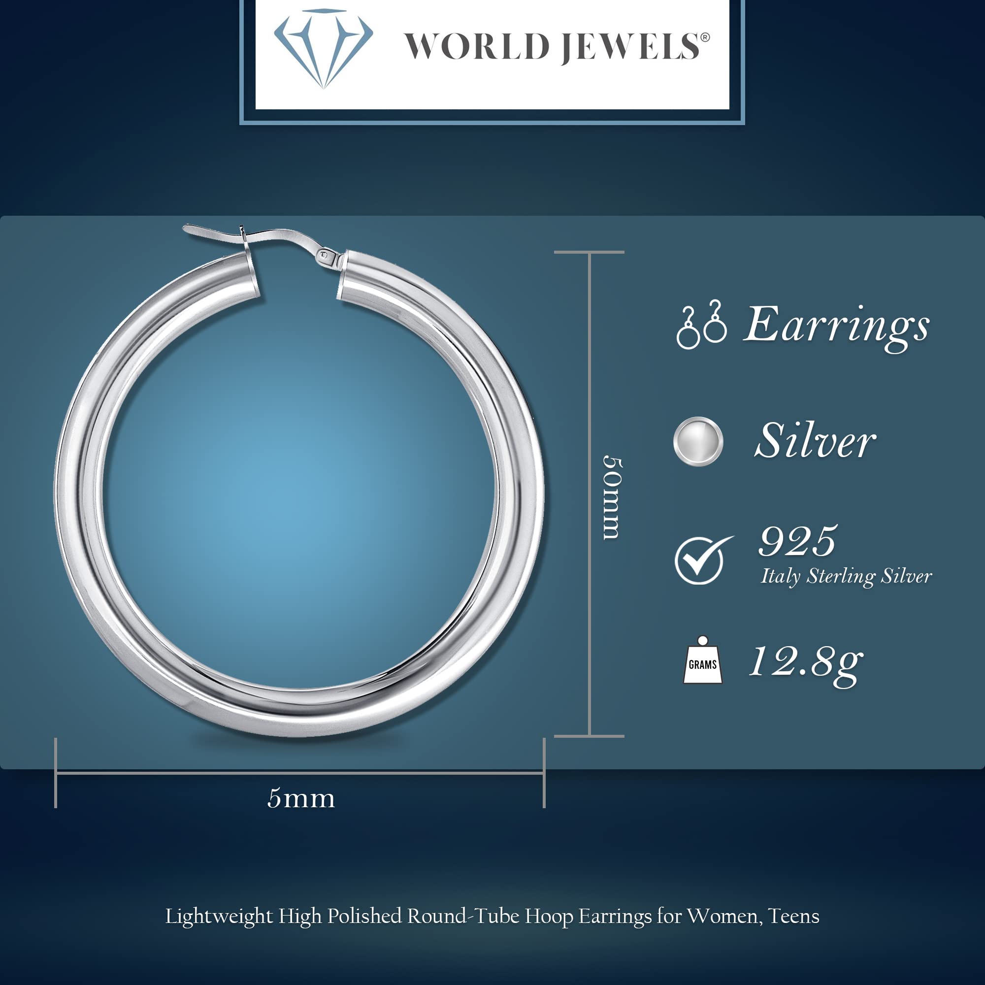 925 Sterling Silver Classic Large 2-Inch Round Hoop Earrings for Women | Italian Made Lightweight Silver Hoops | Perfect Gift for Women & Teens | Everyday Wear, Parties & Special Occasions