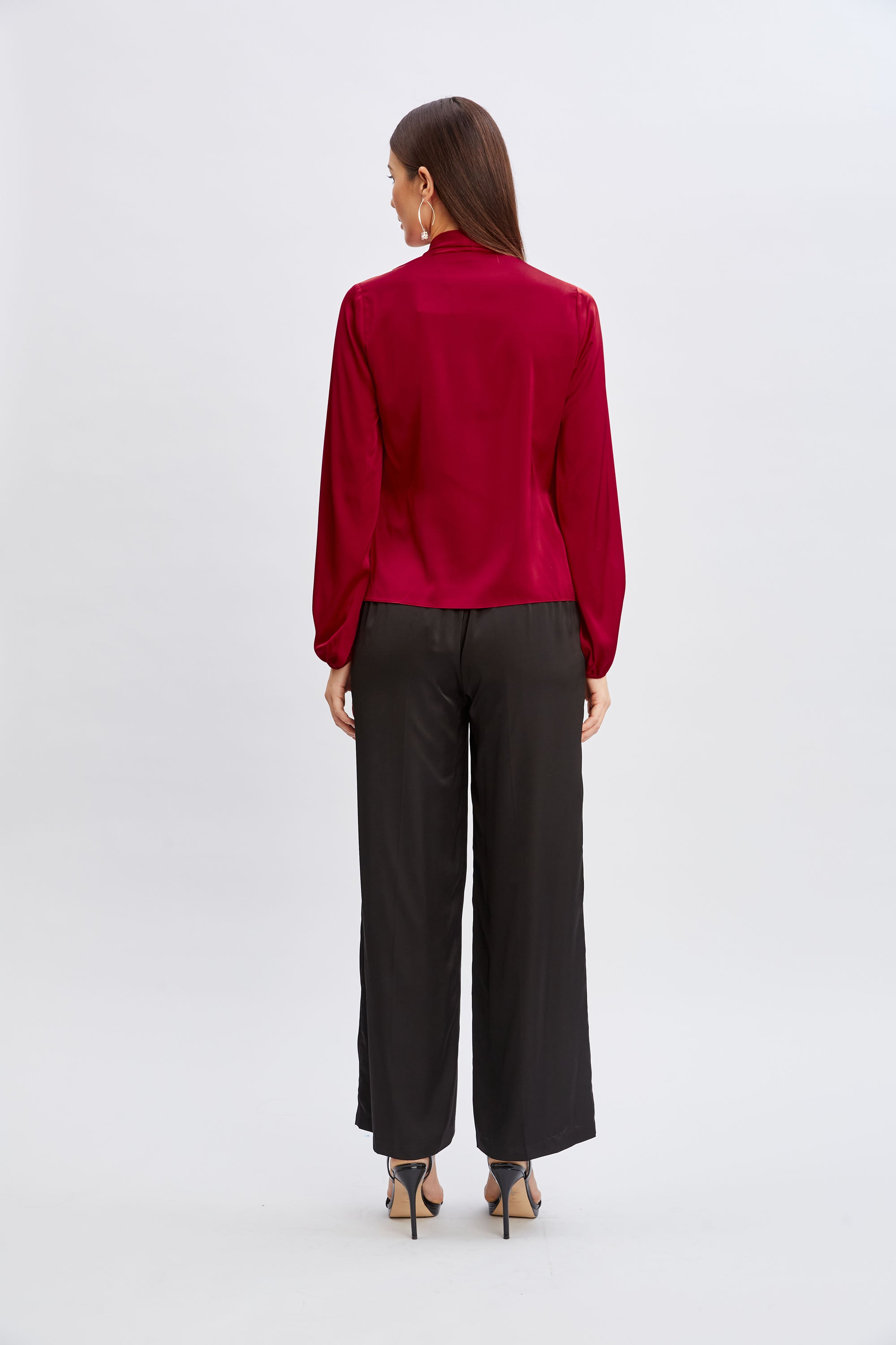 Tahari Faux Wrap Satin Blouse for Women - Elegant Long Sleeve Shirt for Work & Evening Outfits - Perfect for Office, Date Night & Special Occasions