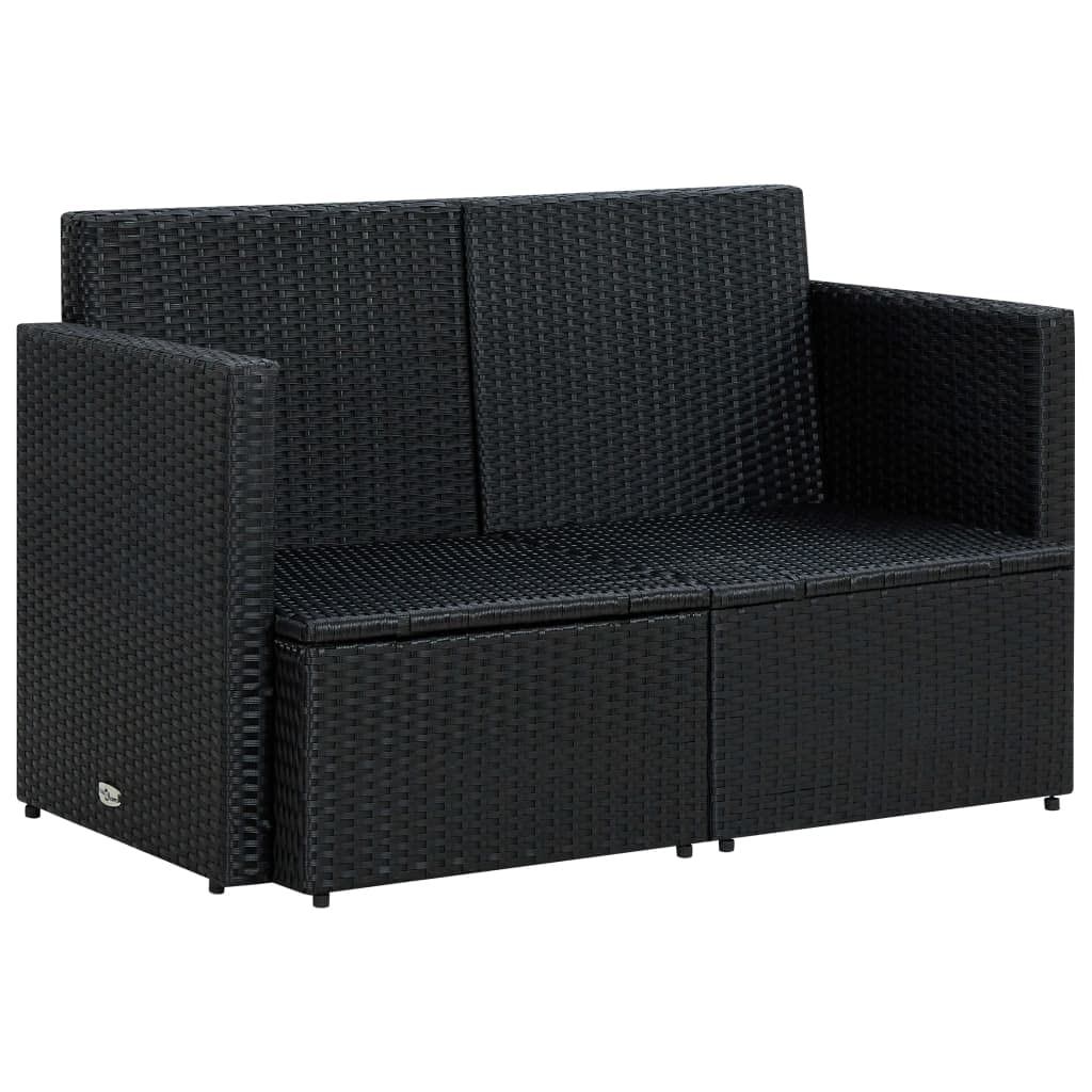 All-Weather 2-Seater PE Rattan Patio Sofa with Cushions - Outdoor Conversation Set for Garden, Terrace & Lawn - Black Wicker Furniture for Relaxing & Entertaining