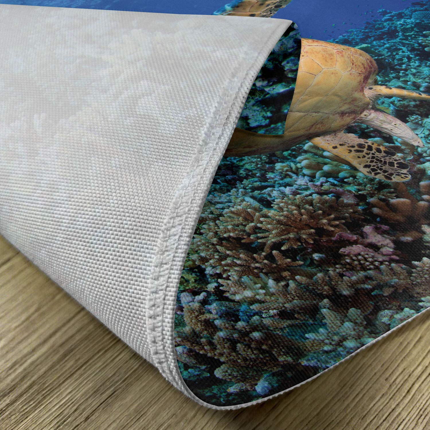 Ambesonne 4-Pack Turtle Place Mats - Deep Blue Ocean Endangered Wildlife Photo Design, Washable Fabric Table Mats for Dining Room & Kitchen Decor in Violet, Blue & Pale Brown - Perfect for Beach Themed Parties & Eco-Friendly Home Decor