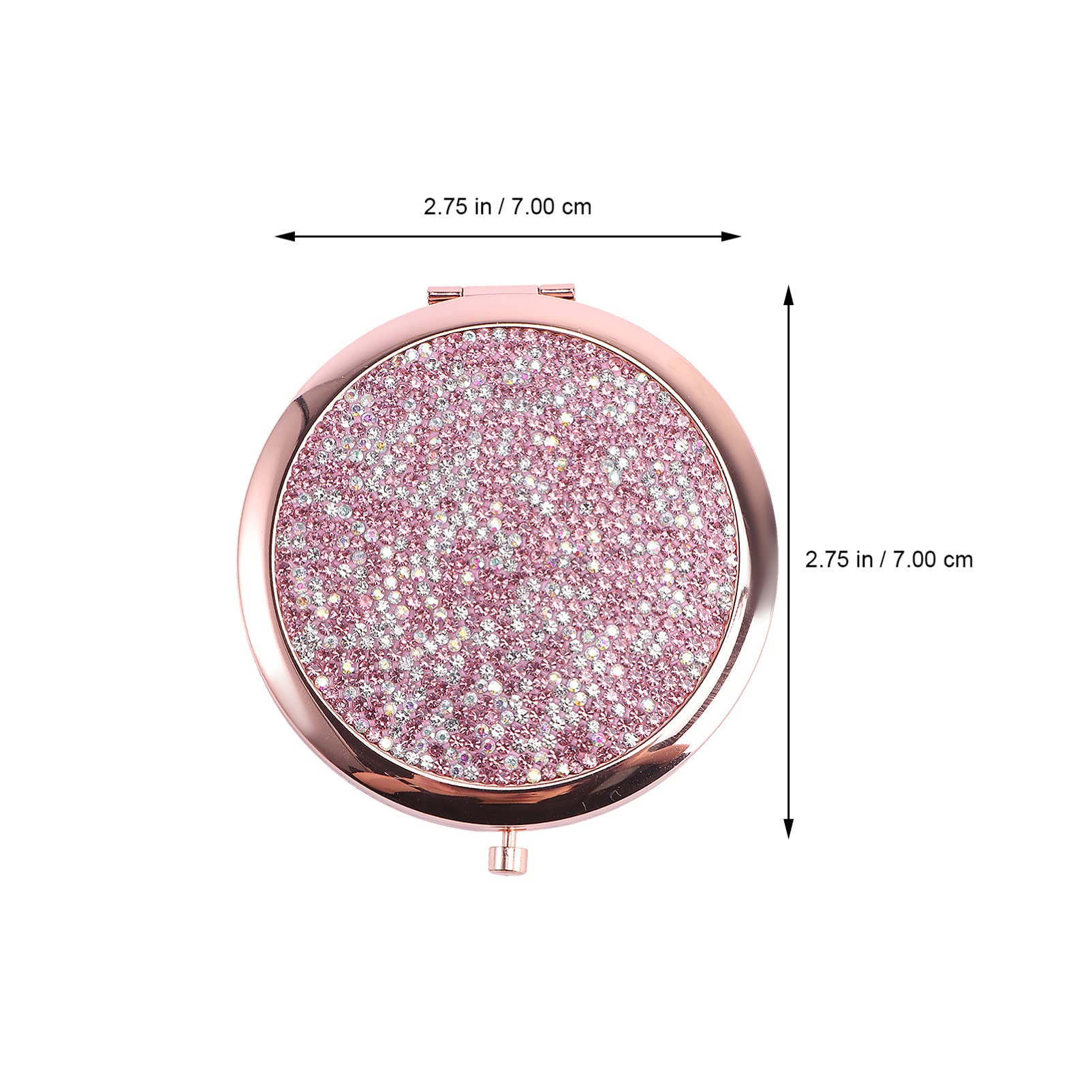 HEALLILY Compact Folding Makeup Mirror with Rhinestones - Portable Travel Cosmetic Mirror for Women & Girls, Pink Handheld Mirror for Purse, Gym, Office & On-the-Go Touchups