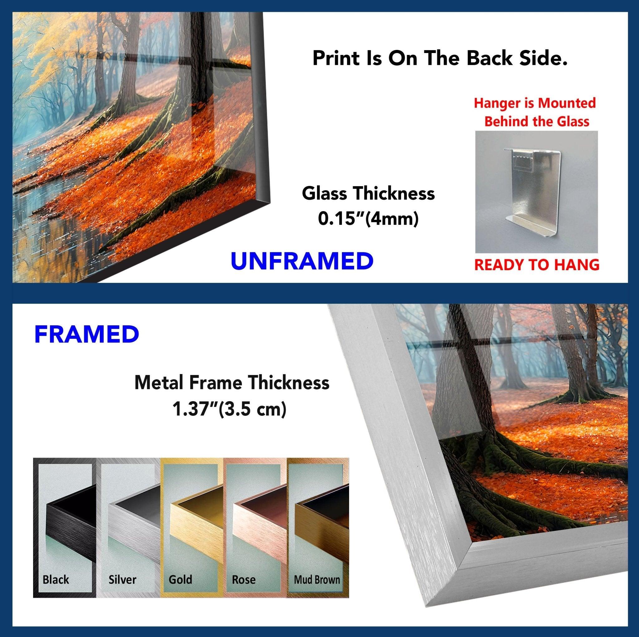Stunning Fall Forest Art Print on Glass - Autumn Pathway Reflections Wall Decor for Living Room, Bedroom & Office