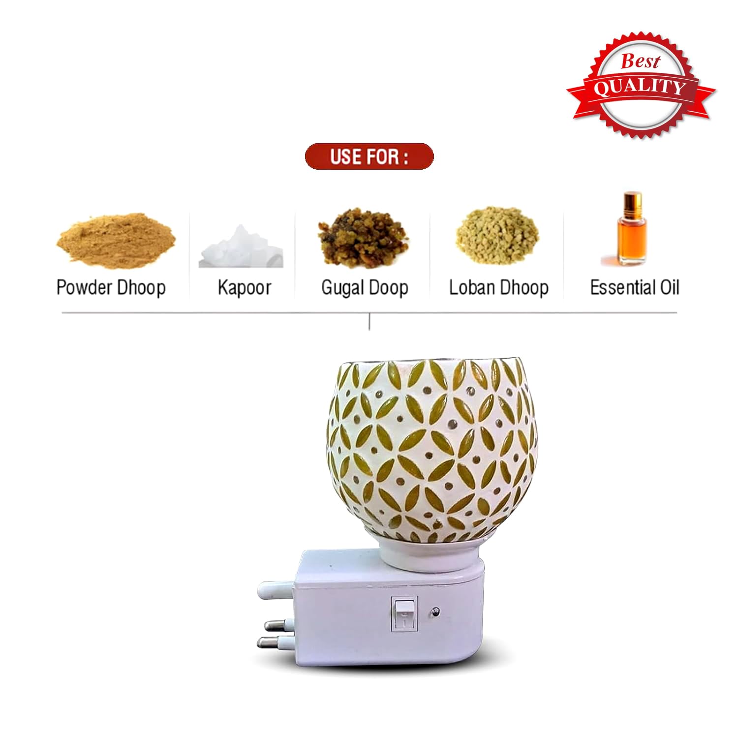 Ramit Air Karpure Camphor Electric Diffuser - Ceramic Kapoor Dani with On/Off Switch & Night Light | Smoke-Free, Child-Safe, Shock-Proof Aroma Diffuser for Home, Office, Yoga & Meditation (Yellow)