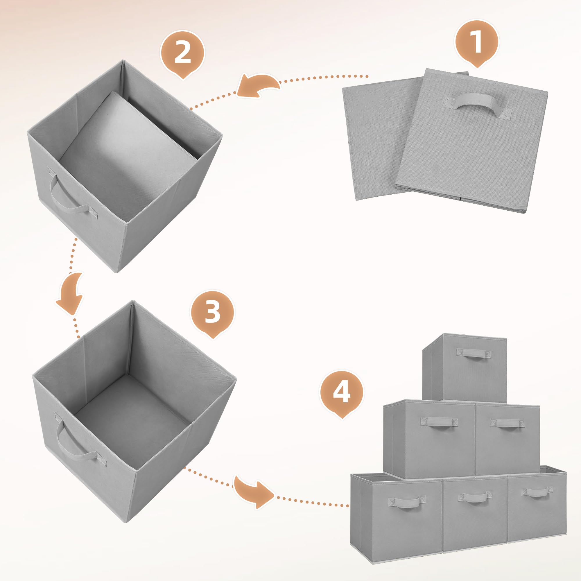 STORAGE MANIAC 11 Inch Collapsible Storage Bins with Handles - 6 Pack Foldable Fabric Organizer Bins for Closet, Shelves, Office, Toys - Grey | Space-Saving Home & Kids Room Organization Solution