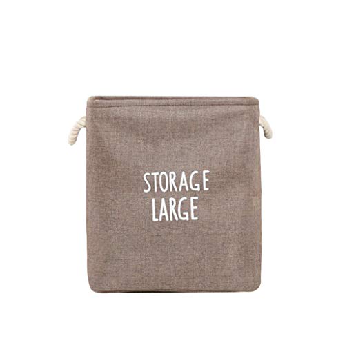Amiley 15.7-Inch Large Collapsible Laundry Basket with Handles - Square Cotton Linen Storage Bin for Toys, Clothes & Organizing - Perfect for Bedroom, Nursery & Laundry Room (Coffee)
