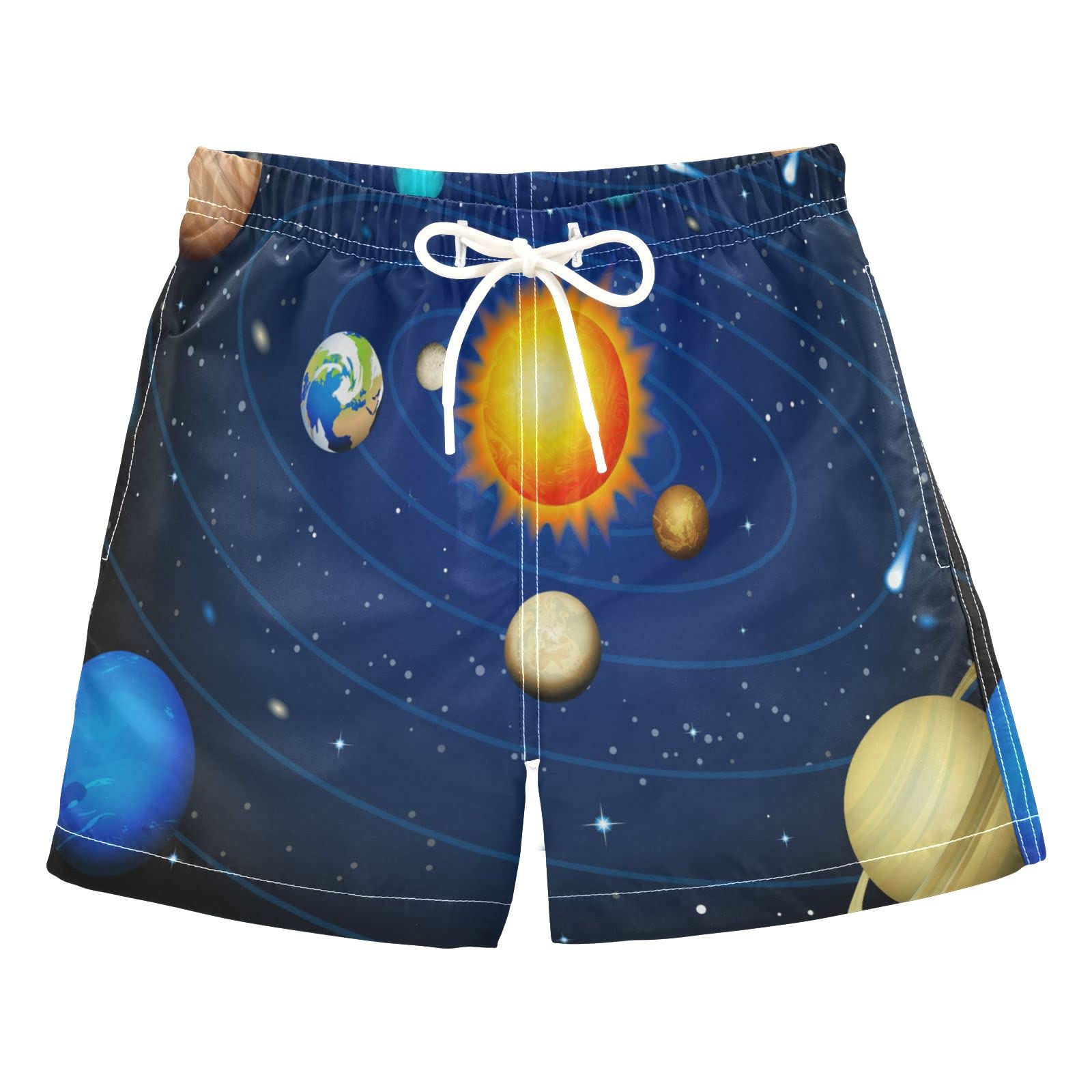 AMICHIC Boys Solar System Swim Trunks - Quick-Dry Board Shorts for Beach, Surf, and Pool Adventures - Perfect for Hawaii Vacations and Summer Fun