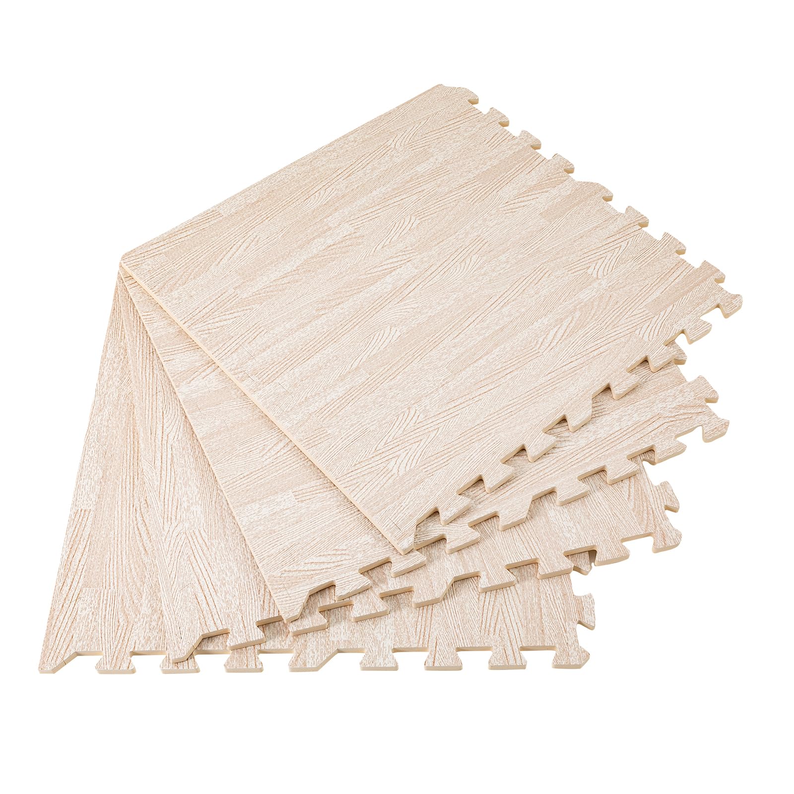 Premium 3/8 Inch Thick Wood Grain Foam Floor Tiles - 25-Piece Interlocking Foam Mats for Playroom, Gym & Home Office - Non-Slip Puzzle Mat (24