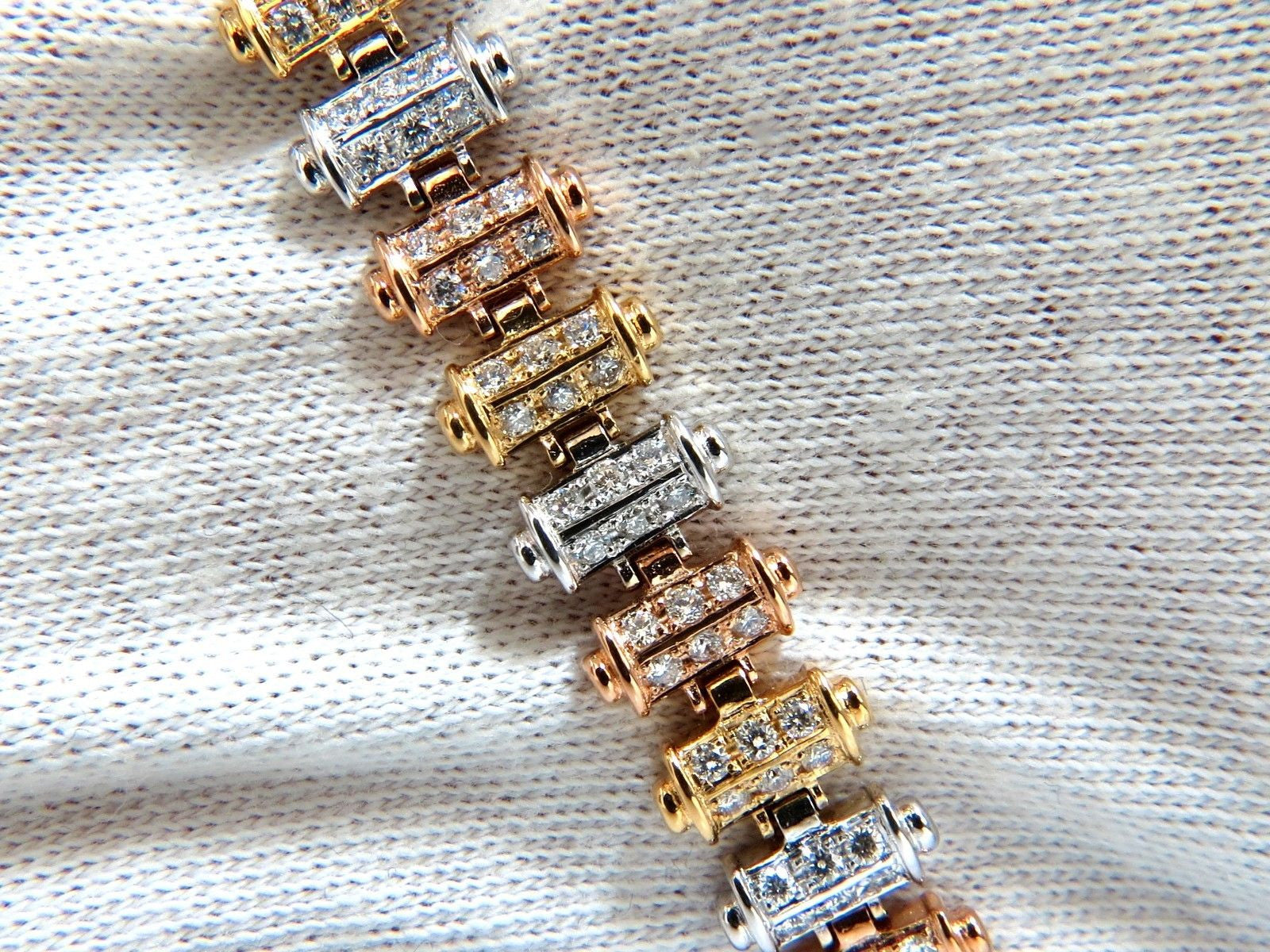 1.50CT Diamond Bar Link Tri-Color 18K Gold Bracelet with Satin Brush Finish - Elegant Jewelry for Women, Perfect for Parties, Weddings & Special Occasions