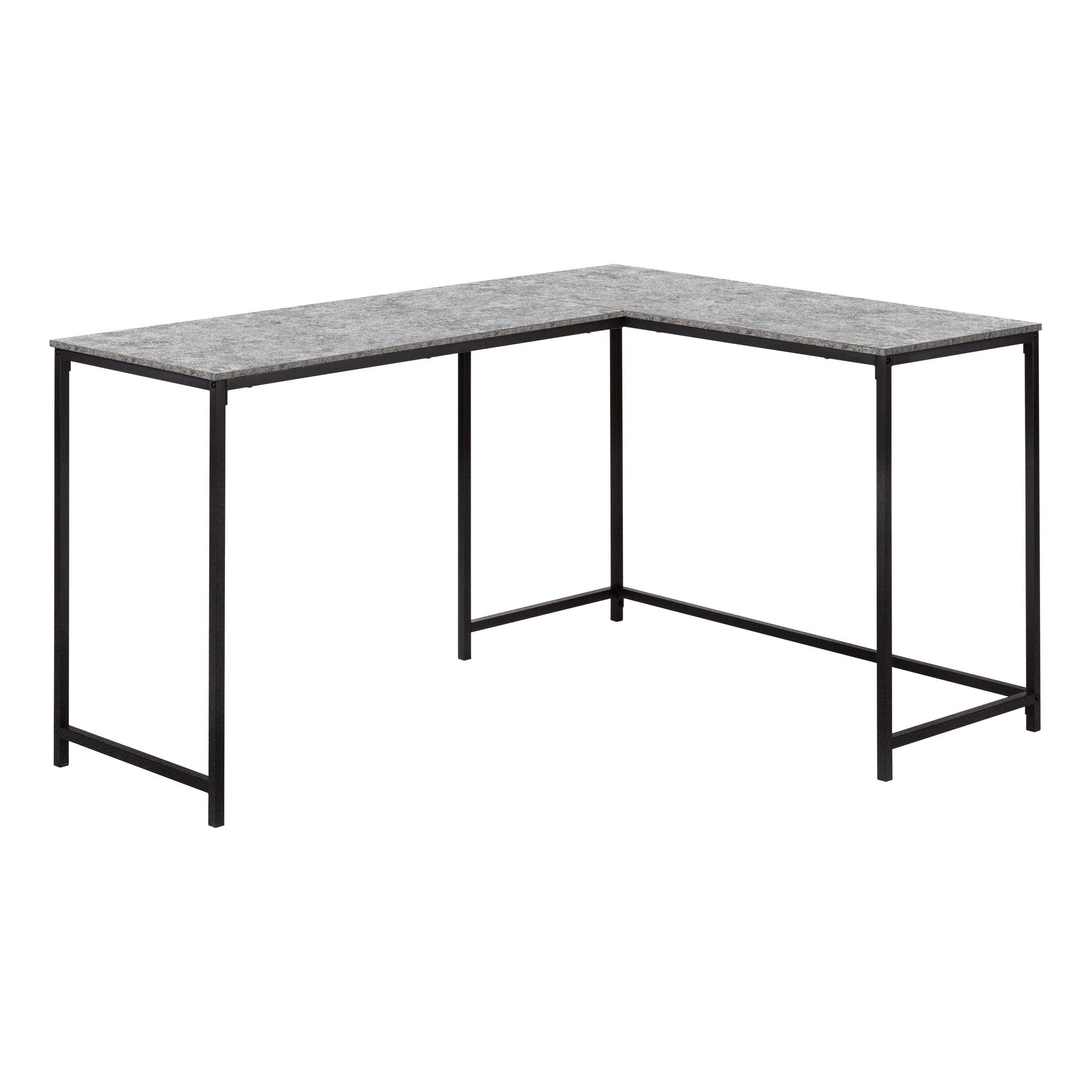 Ergonomic 58-Inch Computer Desk with Grey Stone-Look Surface & Black Metal Frame - Perfect for Home Office, Gaming Setup, and Small Workspaces