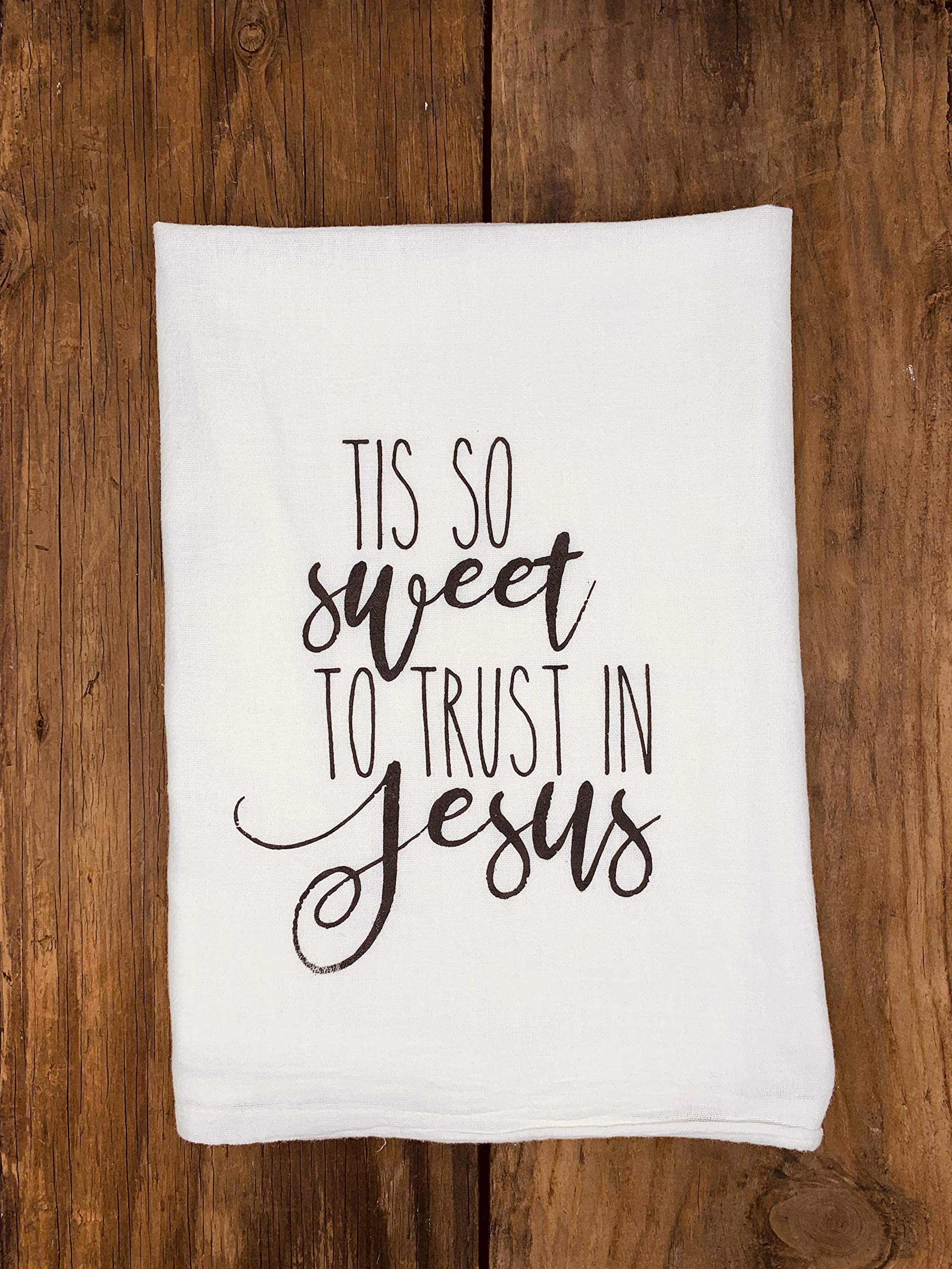Christian Tea Towel - 'Tis So Sweet To Trust in Jesus - Religious Dish Towel for Kitchen - Faith-Based Gift for Women & Men - Perfect for Bible Study, Prayer Groups & Christian Home Decor