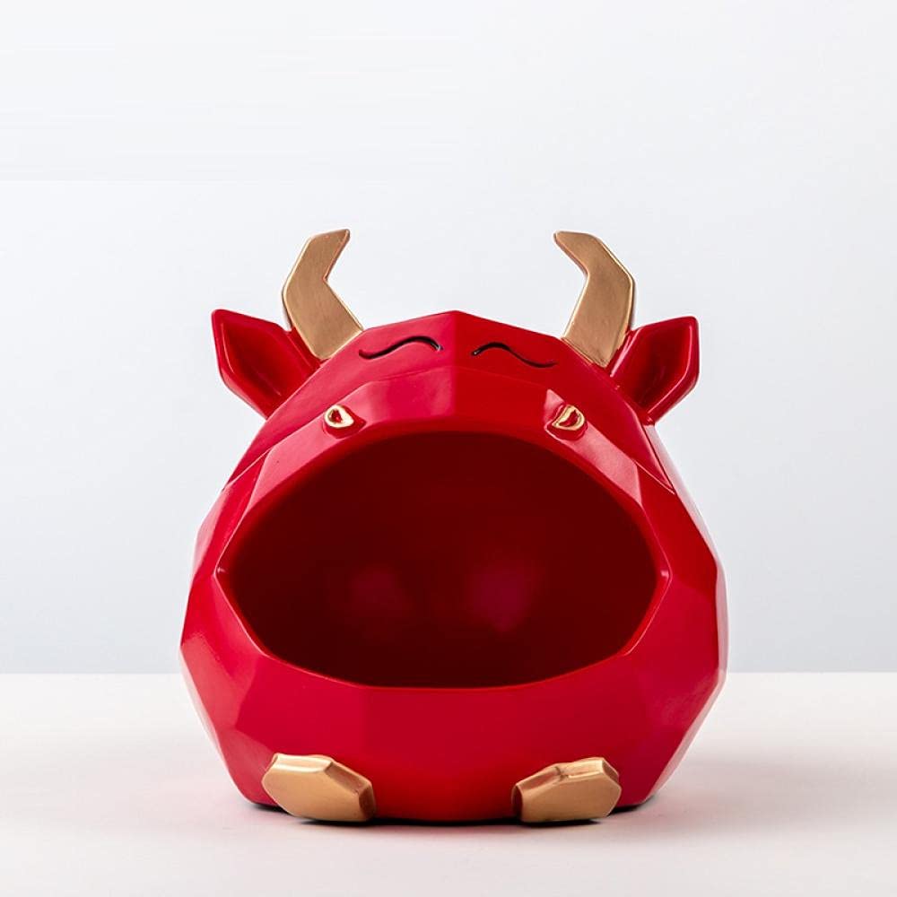 Nordic Ox Sculpture Storage Basket - Red | Decorative Home Decor for Living Room, Coffee Table, Porch | Key Holder & Candy Snack Organizer | Perfect for Farmhouse, Boho & Scandinavian Interior Design