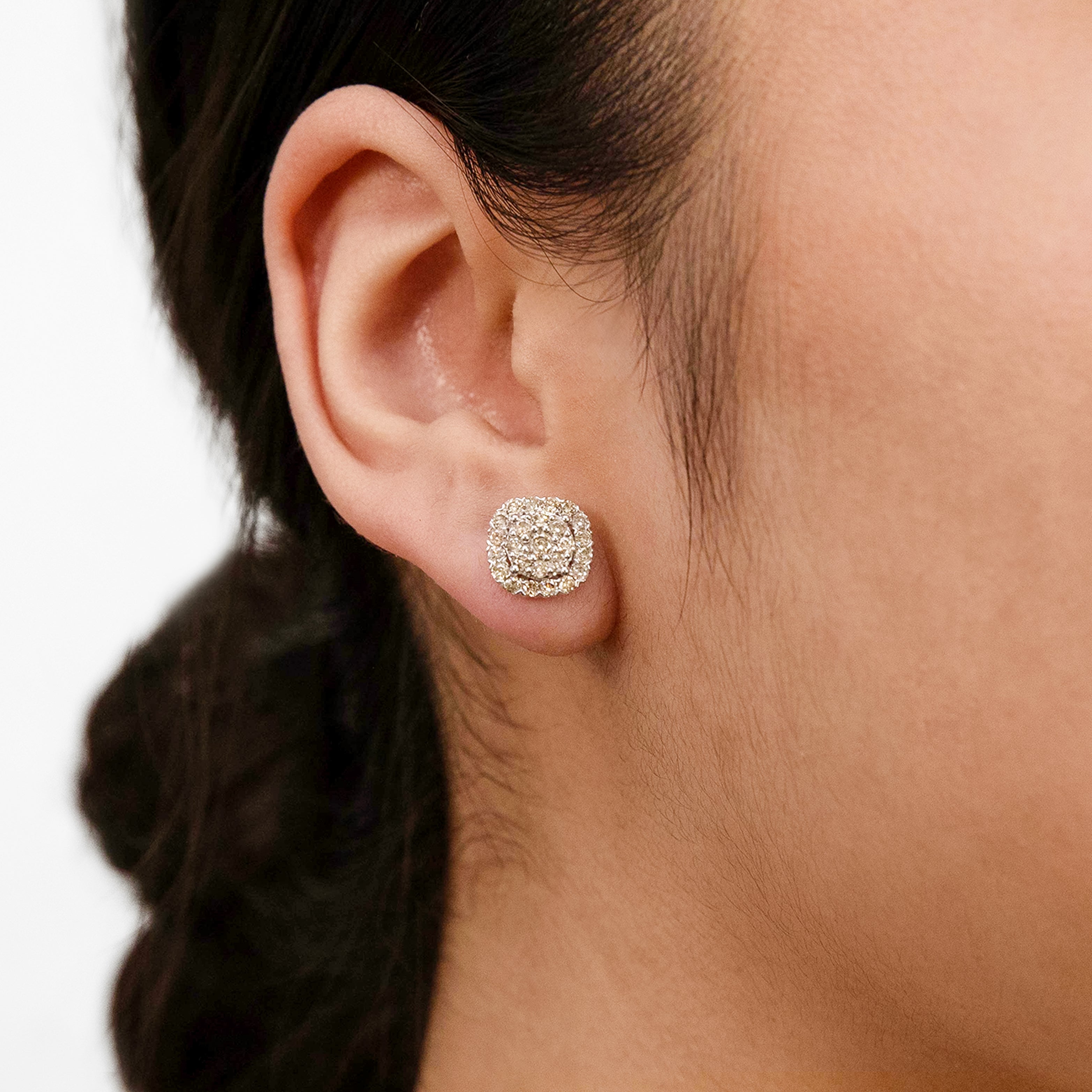 9ct White Gold 1 Carat Diamond Cluster Stud Earrings - 50 Brilliant Cut Diamonds for Women | Elegant Everyday & Special Occasion Jewelry Gift