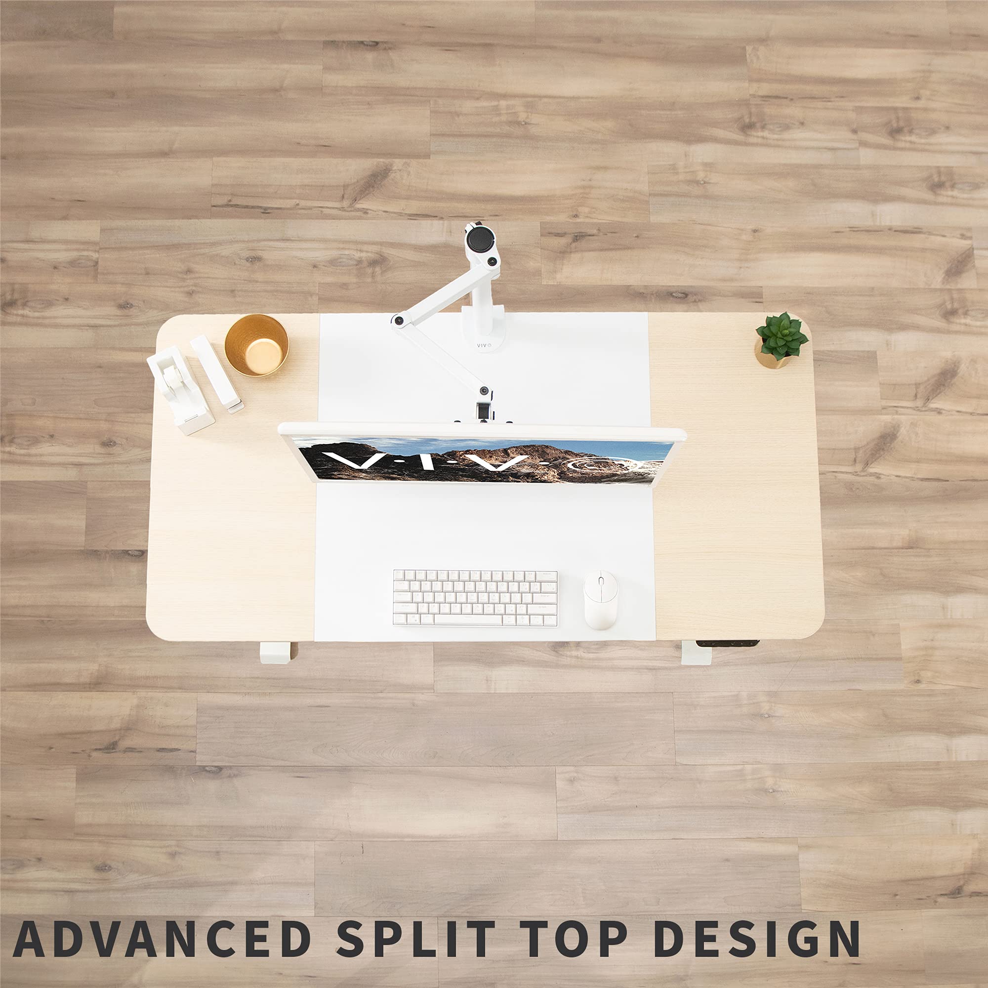 VIVO Electric Height Adjustable Standing Desk 47 x 24 Inches, Sit Stand Desk with Memory Controller, White & Light Wood (DESK-E144WC) - Perfect for Home Office, Gaming & Workspace Ergonomics