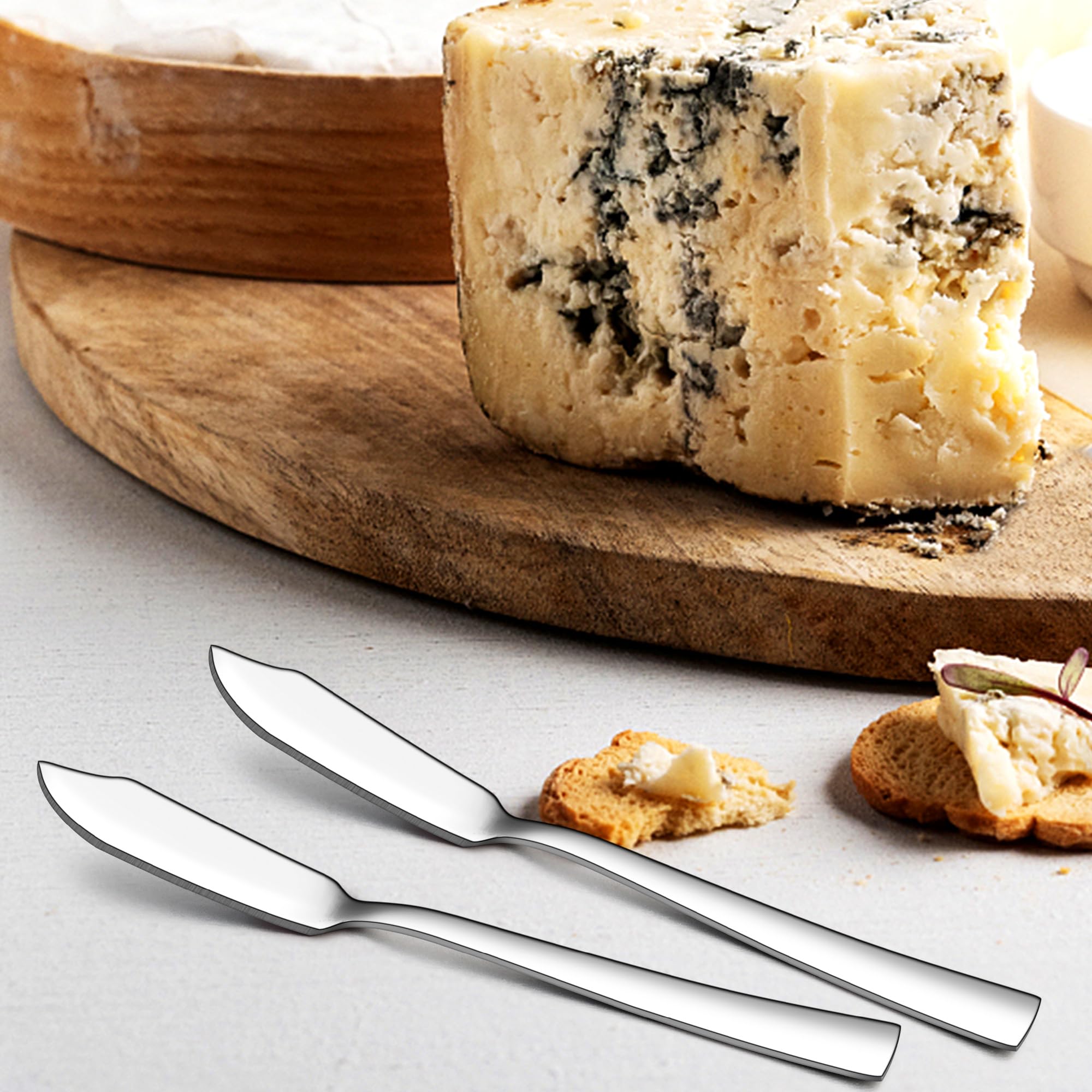 E-far 6-Piece Butter Spreader Knife Set, 7-Inch Stainless Steel Cheese & Dessert Knives for Kitchen, Restaurant & Party - Mirror Silver Finish | Perfect for Spreading Butter, Serving Cheese, Cutting Cakes & Decorating Desserts