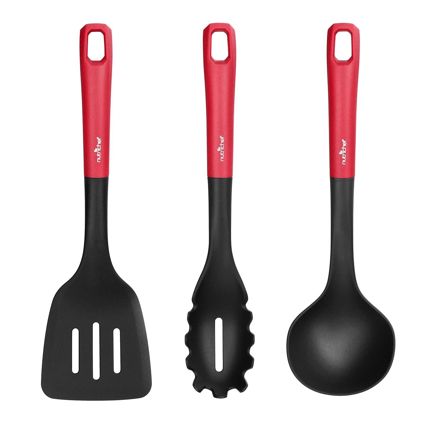 NutriChef 15-Piece Kitchen Cooking Utensils Set - Stainless Steel & Silicone Cooking Tools with Soup Ladle, Pasta Fork, Spatula for Nonstick Cookware - Perfect for Baking, Frying, Sauteing (Compatible with NCCW11RDL Model)