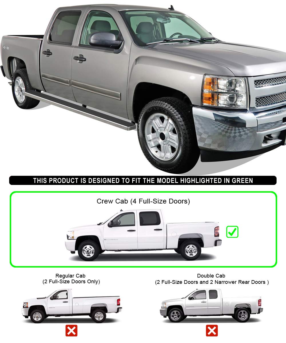 APS 6in Wheel-to-Wheel Nerf Bars for 2001-2013 Chevy Silverado & GMC Sierra Crew Cab 5.6ft Bed - Black Side Steps for Easy Truck Access & Off-Road Protection