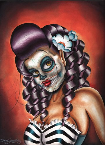 Dave Sanchez Sugar Skull Wood Framed Fine Art Print - 'No Rest for The Wicked' Gothic Home Decor for Living Room, Bedroom & Office Wall Art
