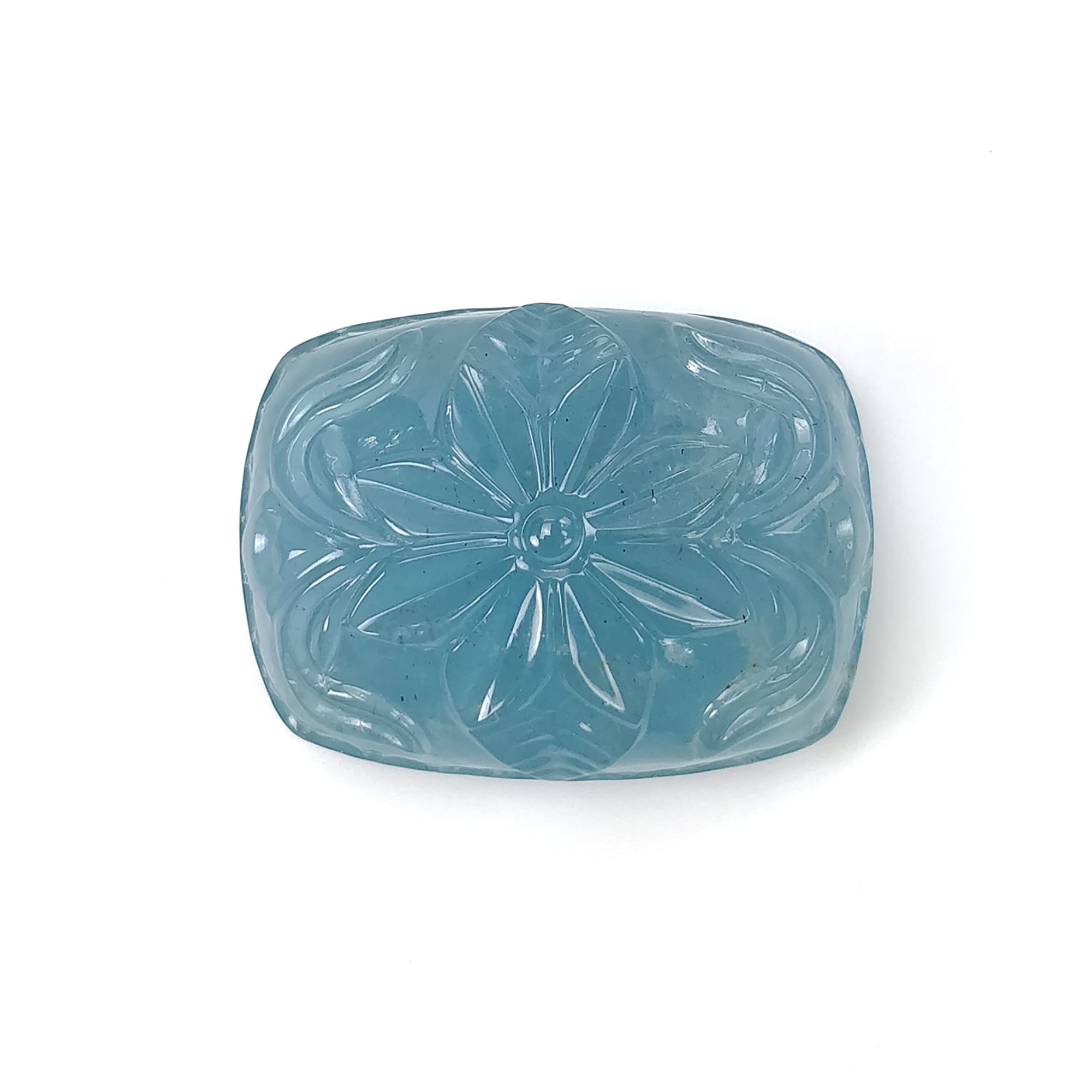 Natural Blue Aquamarine Gemstone Carving - 46.50cts Untreated Cushion Shape (26.5*20mm) Hand Carved Both Sides | Jewelry Making, Healing Crystals, Meditation & Collection