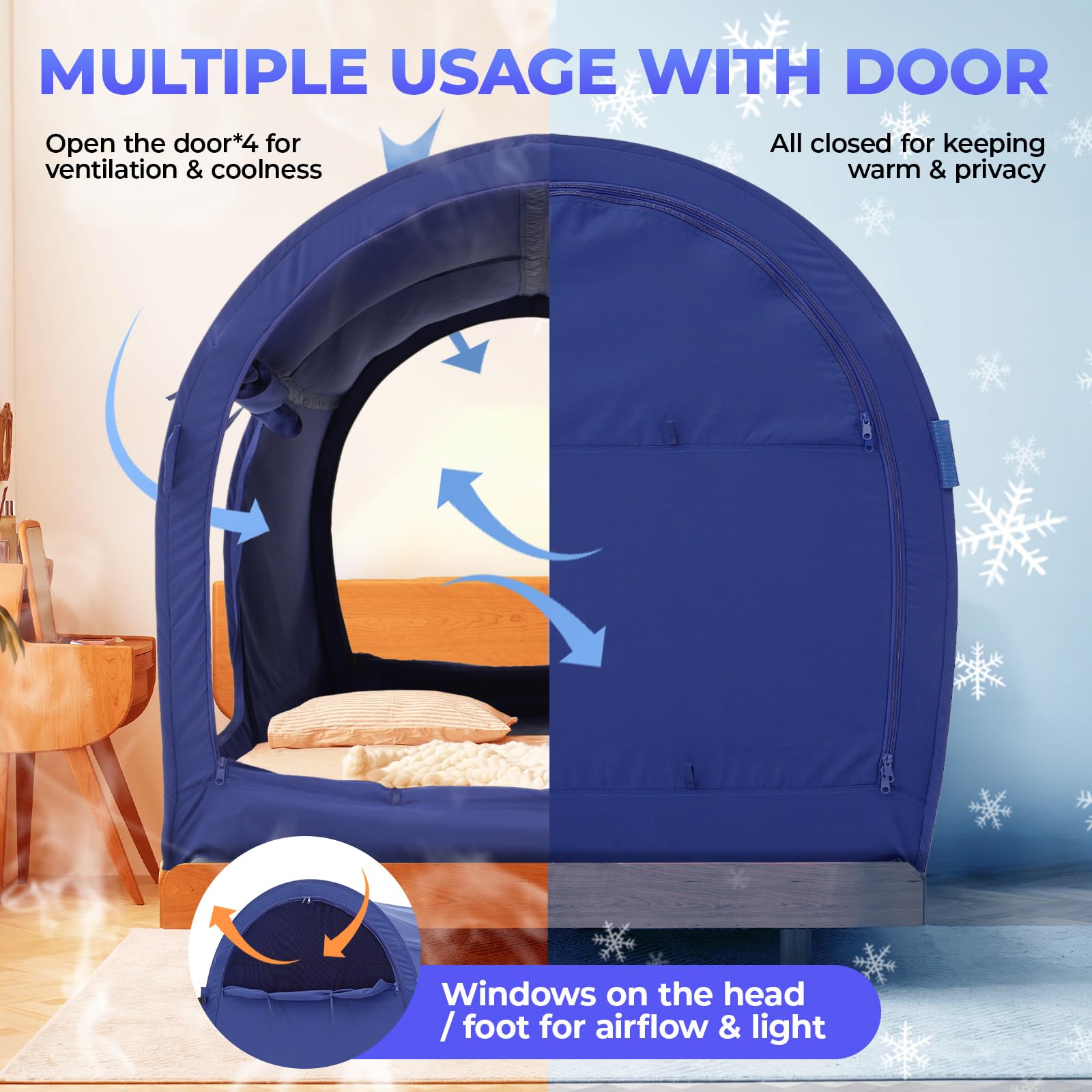 Alvantor Bed Canopy Tent - Twin Size Privacy Sleeping Tent for Kids & Adults, Breathable Grey Pop-Up Bed Tent with Portable Frame, Light Reducing Indoor Canopy (Mattress Not Included) - Perfect for Bedrooms, Dorms, Camping & Creating Cozy Privacy Spaces