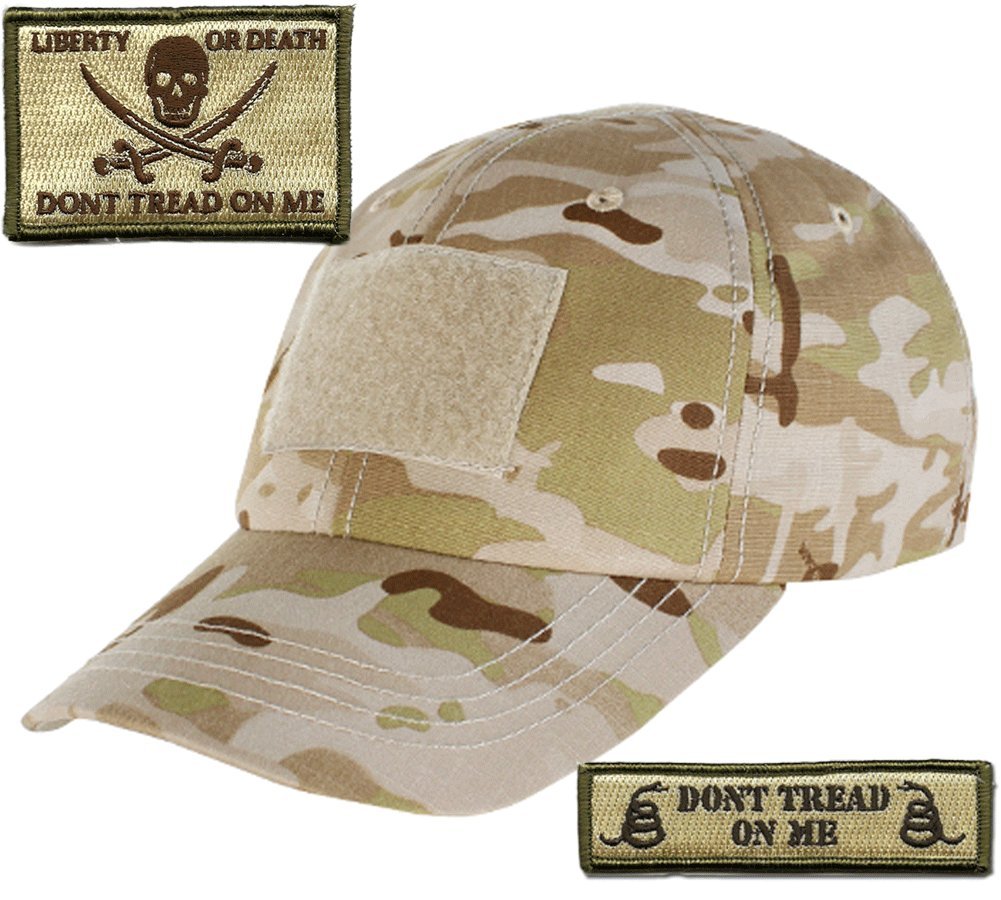 Gadsden & Culpeper Multicam-Arid Tactical Patch & Hat Bundle (2 Patches + 1 Hat) - Military Gear, Outdoor Adventure, Airsoft, Hunting, Tactical Enthusiast Accessories