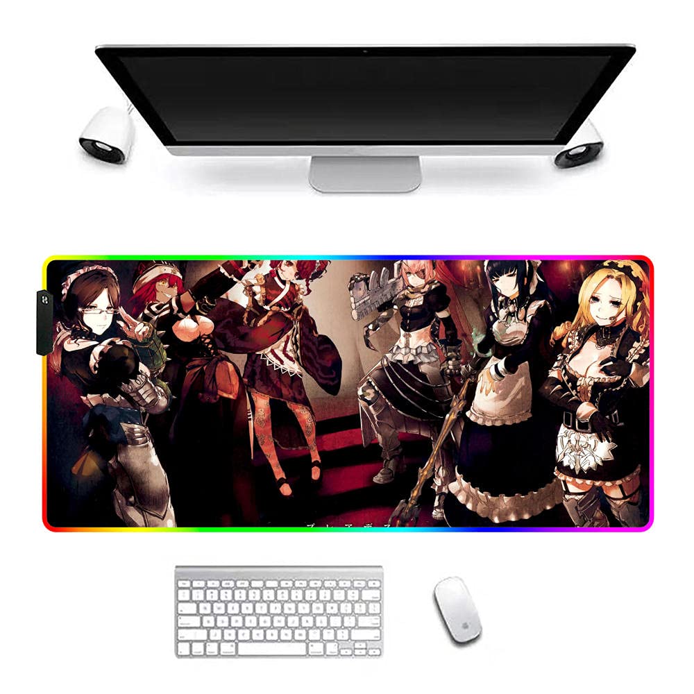 RGB Gaming Mouse Pad with Anime Overlord Design - Large 31.5x11.8 Inch Non-Slip Locking Edge Keyboard Mat for PC & Laptop - Waterproof LED Backlight Desk Mat for Gamers & Office Work