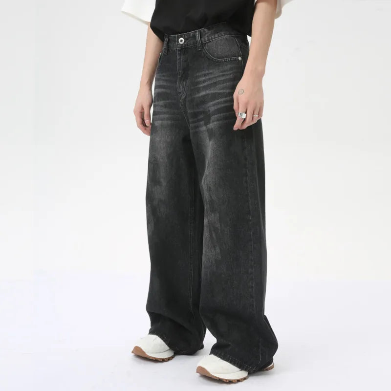 American Style Casual Men's Jeans - Dirty Wash Straight Wide Leg Denim Pants for Men | Loose Fit Male Trousers | Trendy Summer 2024 Collection C6284 | Perfect for Streetwear, Casual Outings & Everyday Wear
