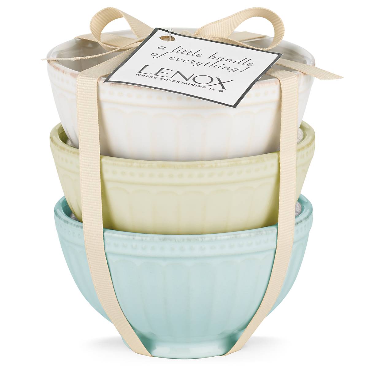 French Perle Groove Assorted Mini 3-Piece Bowl Set - Elegant Serving Bowls for Desserts, Snacks & Salads - Perfect for Dining, Entertaining & Home Decor
