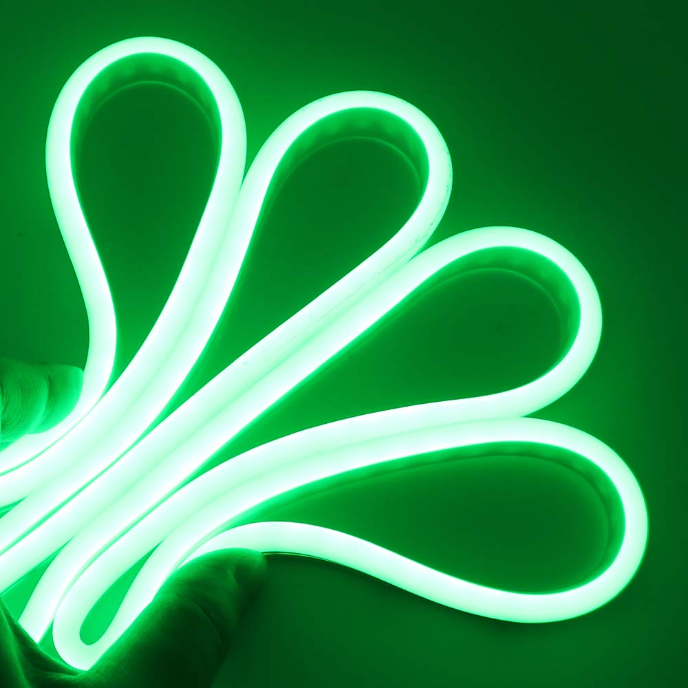 XUNATA 6.6ft/2m Waterproof Green LED Neon Rope Light - 240 SMD 2835 LEDs, 12V DC Flexible Neon Tube for Outdoor Garden, Patio, Party, Christmas & Thanksgiving Decorations - Perfect for Home, Bar, Wedding, and Event Lighting