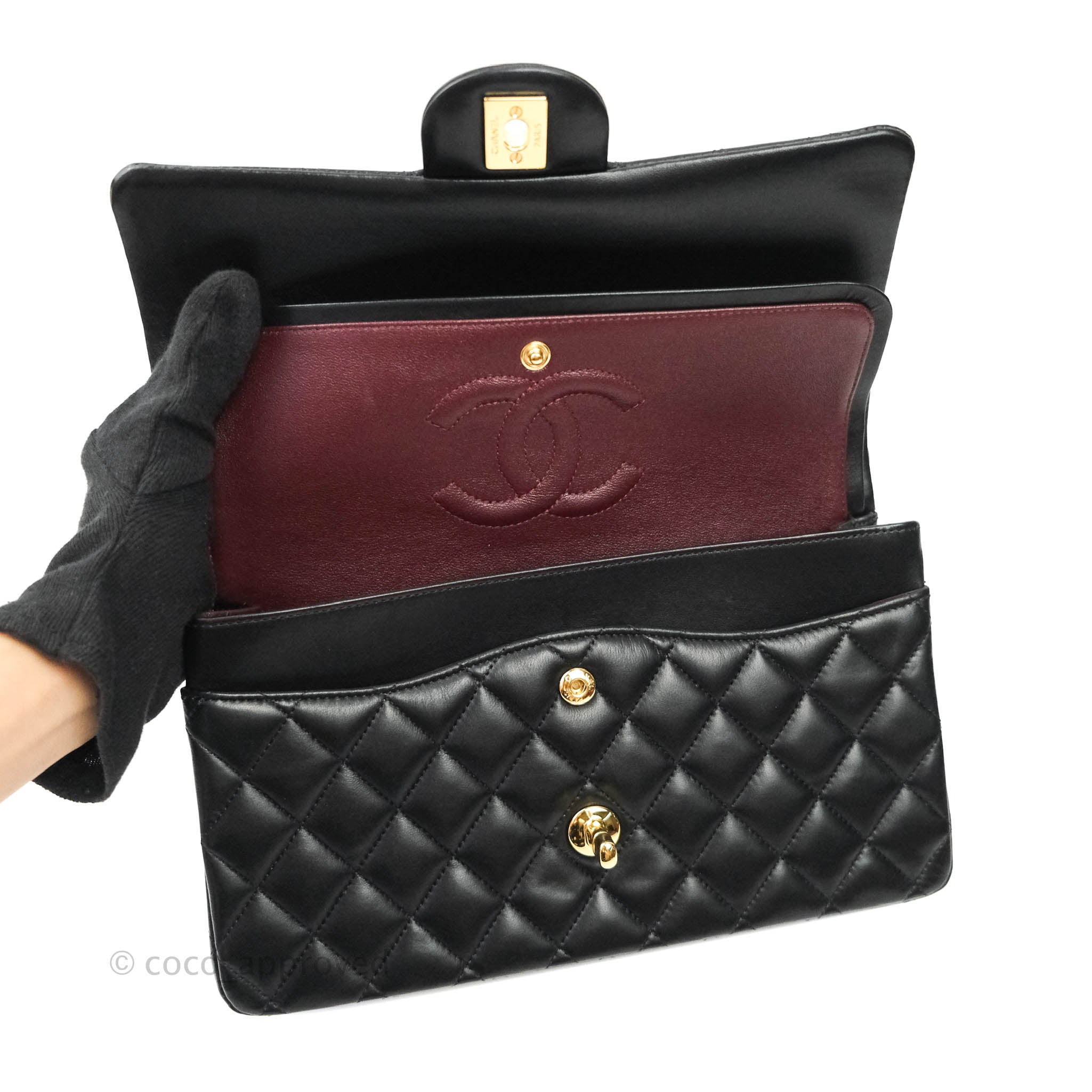 Chanel Classic Flap Bag M/L Size - Black Lambskin Leather with Gold Hardware | Luxury Handbag for Women, Perfect for Evening Events & Daily Use