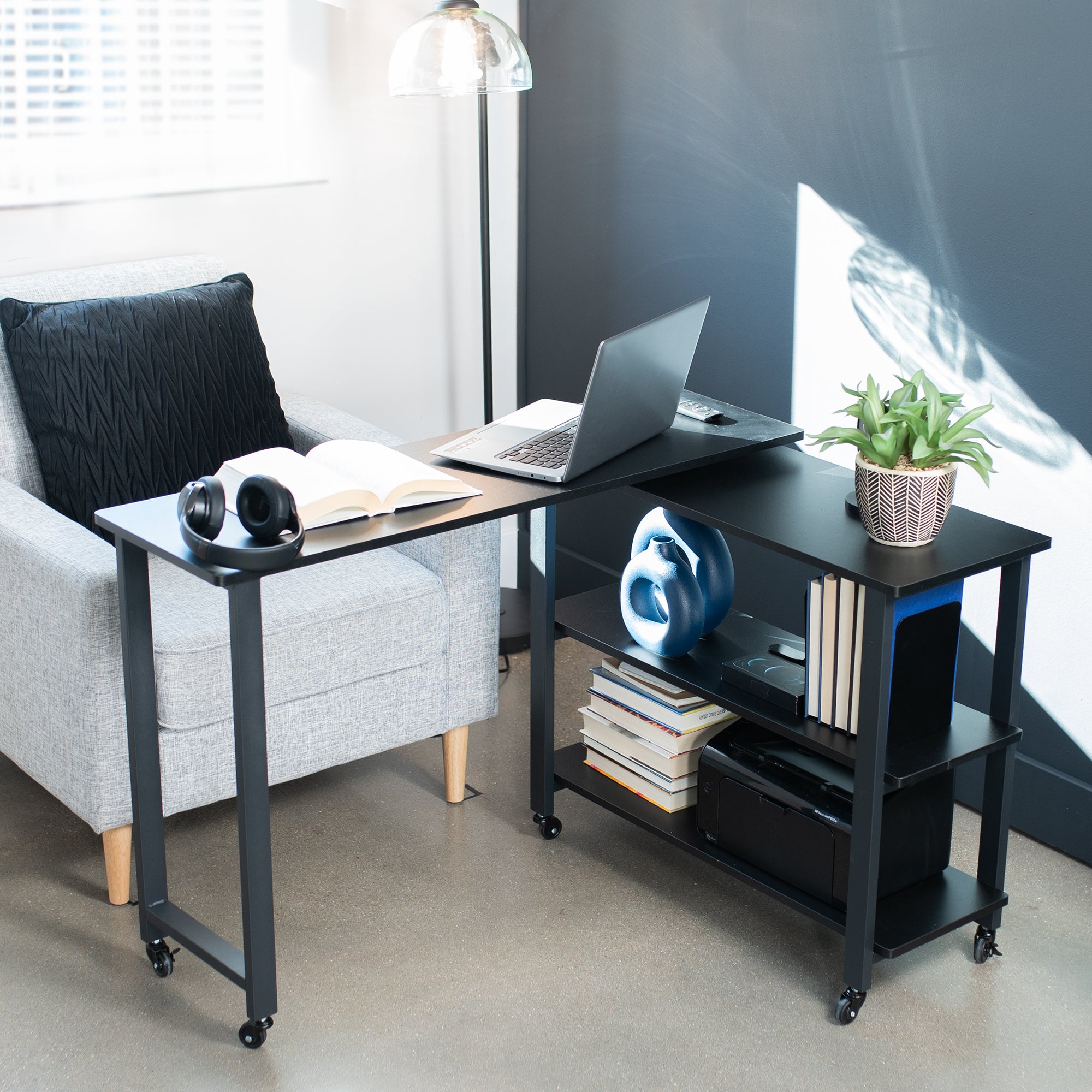 43 x 13 Inch Swivel Out Sofa Table with Wheels - Adjustable Rolling Couch Table for Living Room, Bedroom, and Office Use