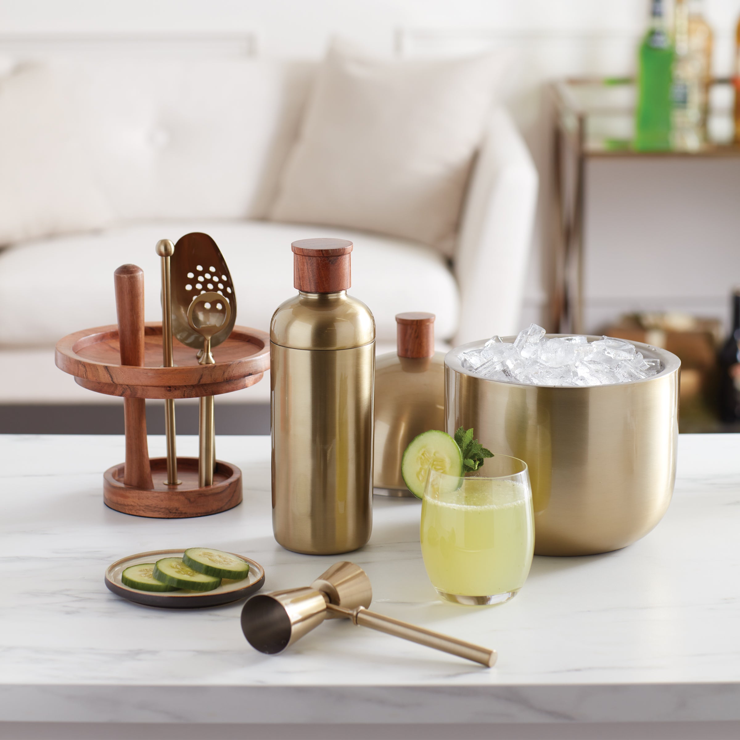 Premium Brushed Gold Cocktail Bar Tool Set - 12-Piece Mixology Kit for Home Bartending, Parties & Gifts | Stainless Steel Shaker, Jigger, Strainer & More