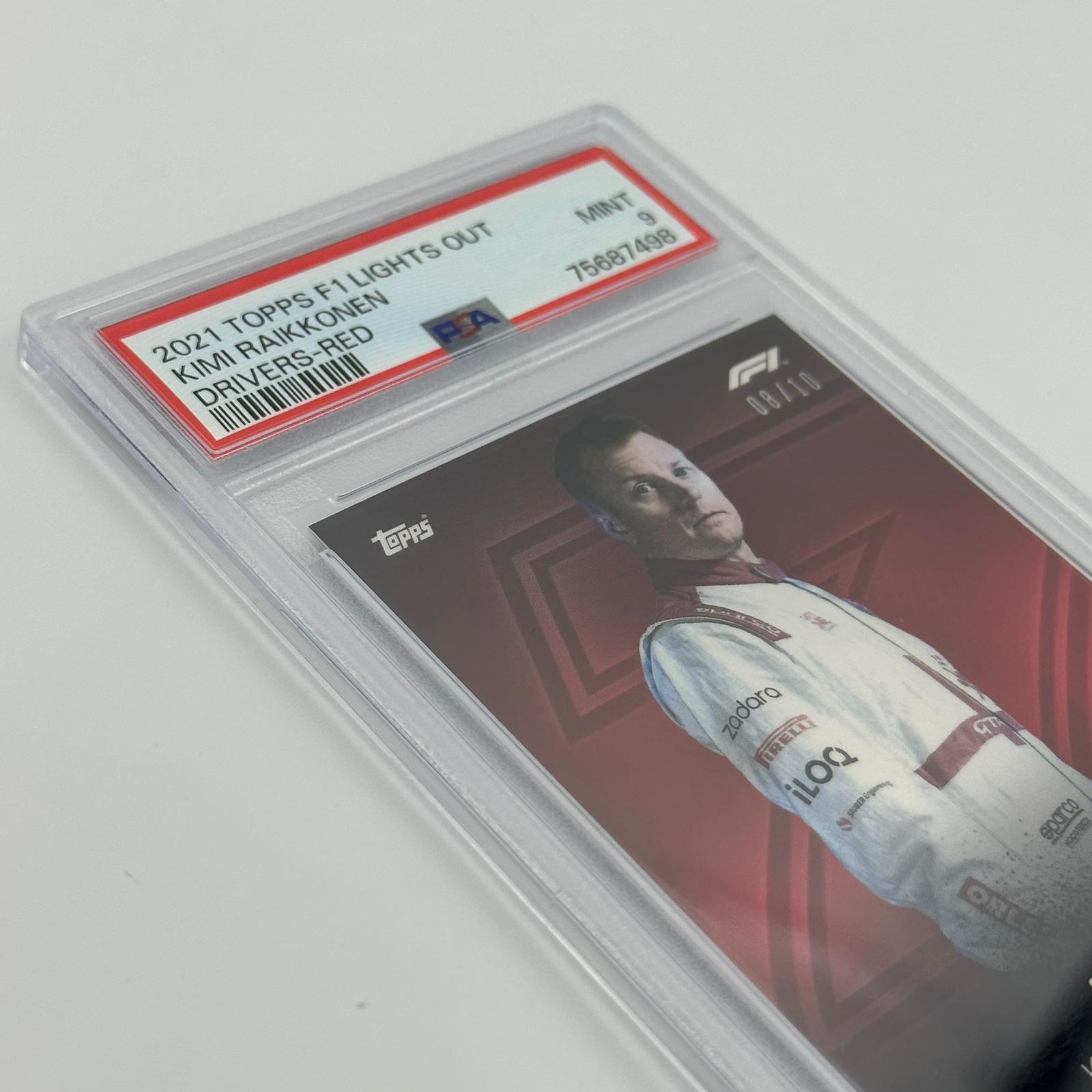 PSA 9 Graded 2008 Kimi Raikkonen Formula 1 Red Parallel Racing Card - Collectible Memorabilia for F1 Fans & Sports Card Enthusiasts