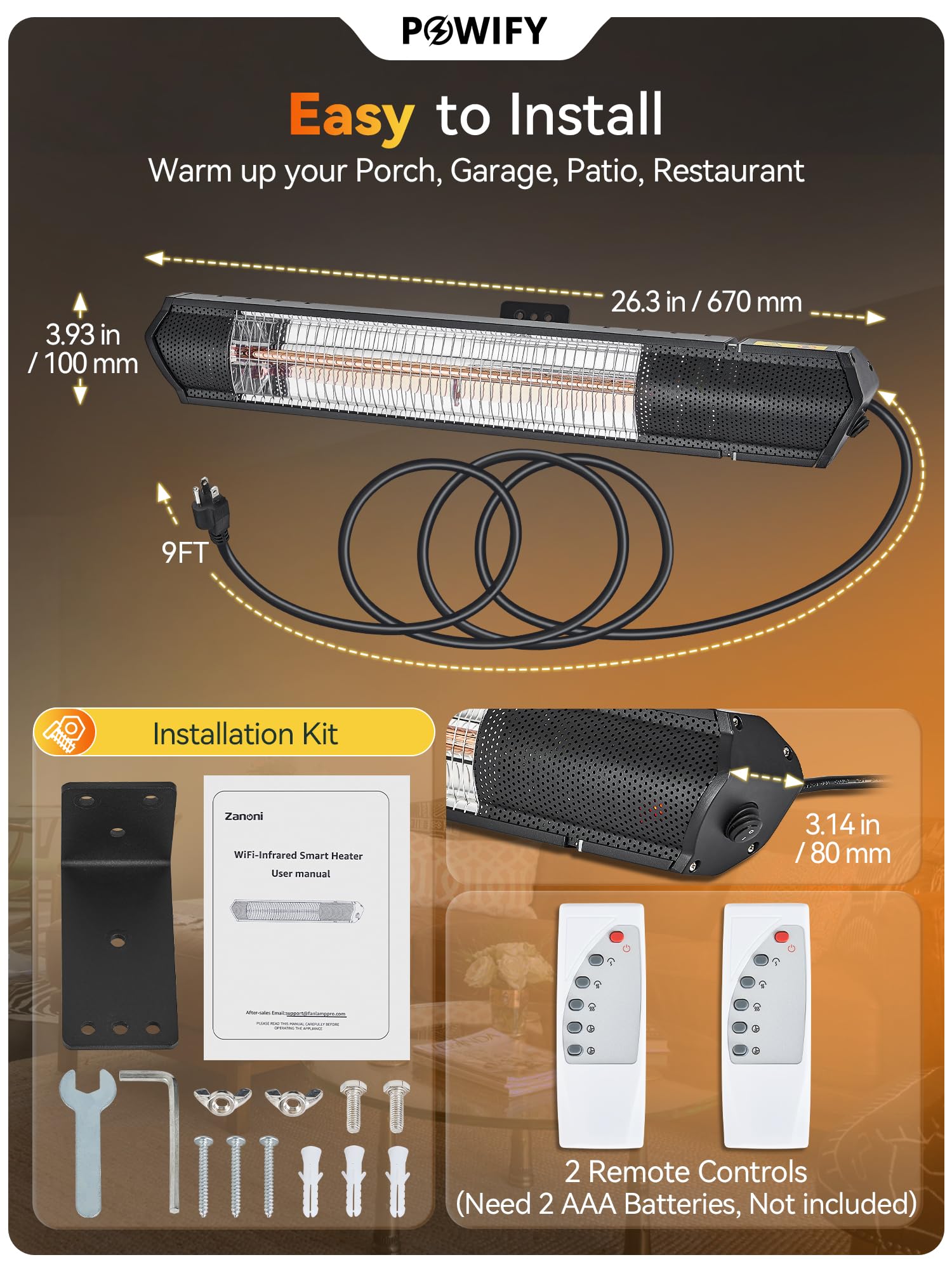 1500W Electric Infrared Outdoor Heater with App Control - 10 Speed Settings & 12H Timer for Patio, Greenhouse, Garage - Perfect for Winter Evenings, Backyard Gatherings, and Outdoor Dining