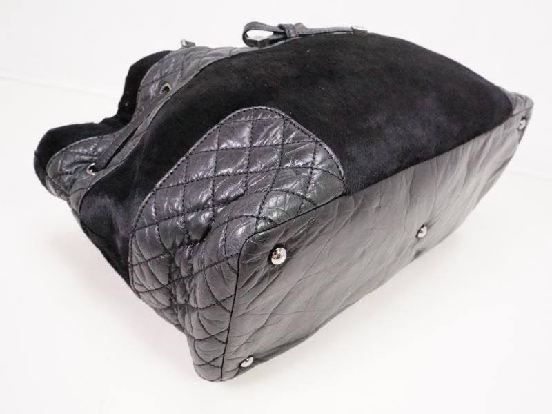 Authentic Pre-Owned Chanel Black Quilted Lambskin Matelasse Pony Hair Chain Shoulder Tote Bag 210042 - Luxury Vintage Handbag for Women, Perfect for Date Night, Parties & Special Occasions