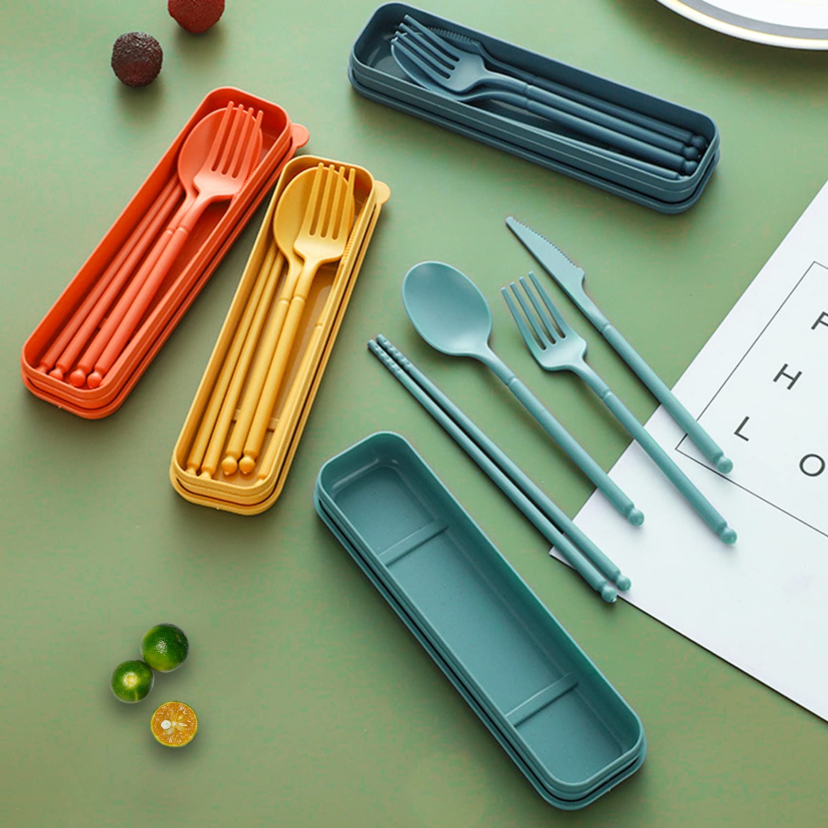 **Reusable Camping Utensil Set with Travel Case - Portable Plastic Cutlery Kit (Forks, Spoons, Chopsticks) for Picnic, Travel, Hiking & Daily Use - Dark Blue**