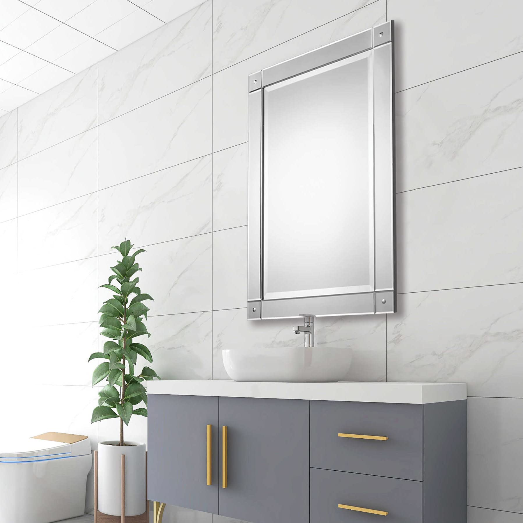 Delacora W00401 36x24 Inch Modern Rectangular Bathroom Wall Mirror - Perfect for Vanity, Powder Room & Contemporary Home Decor