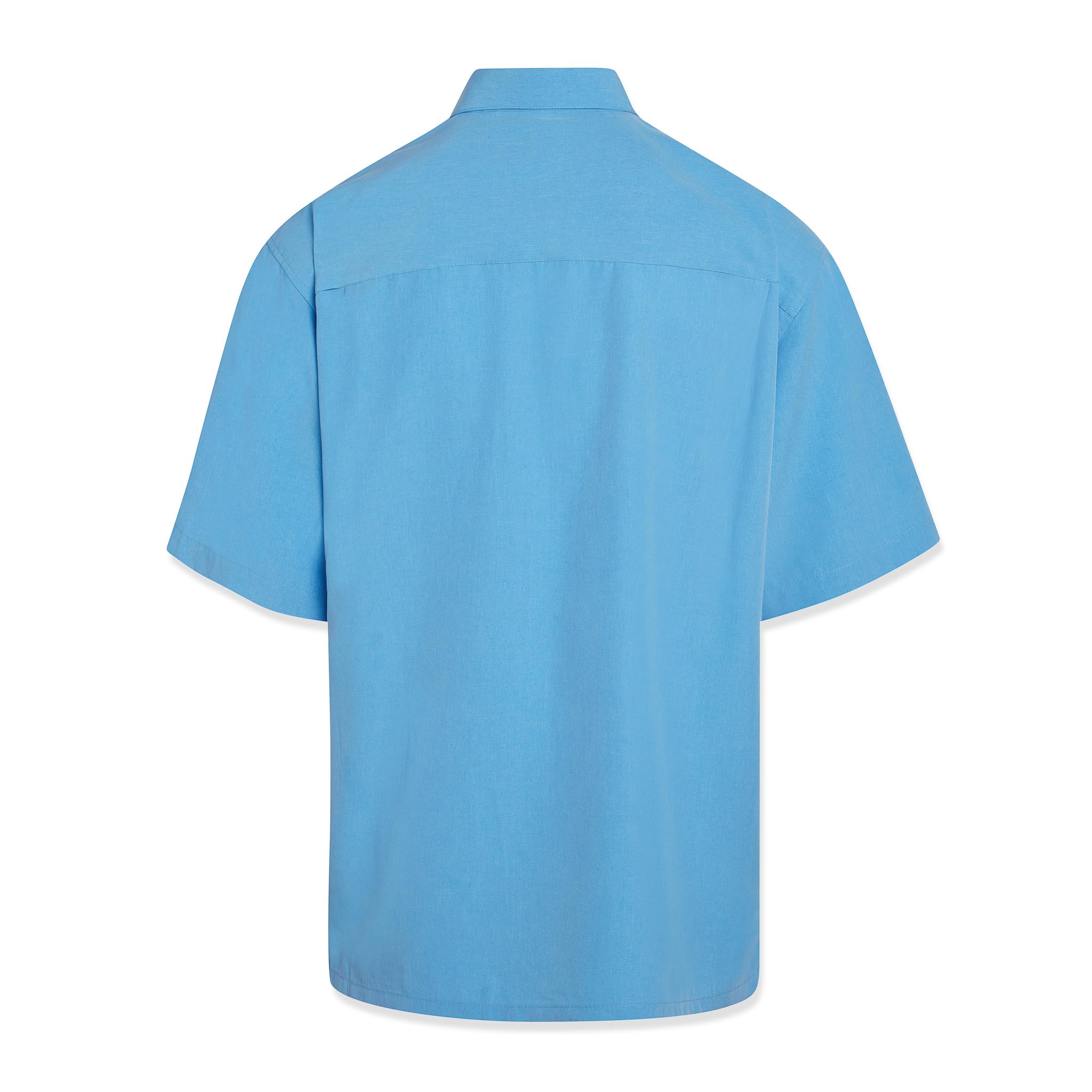 Bamboo Cay Men's Short Sleeve Casual Embroidered Palm Print Woven Shirt - Breathable Summer Beachwear for Tropical Vacations & Outdoor Activities